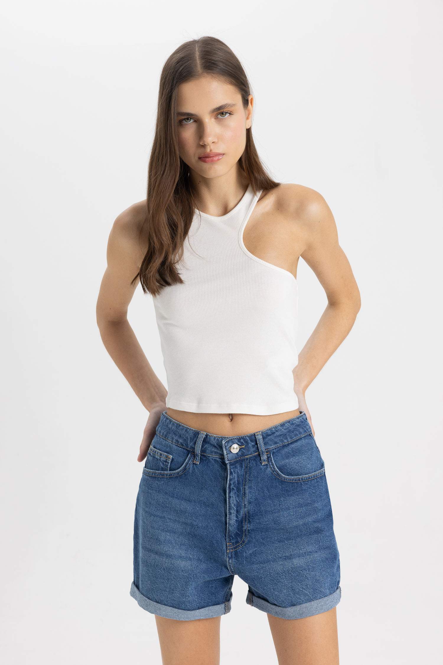 Mom Fit Yüksek Bel Jean Şort