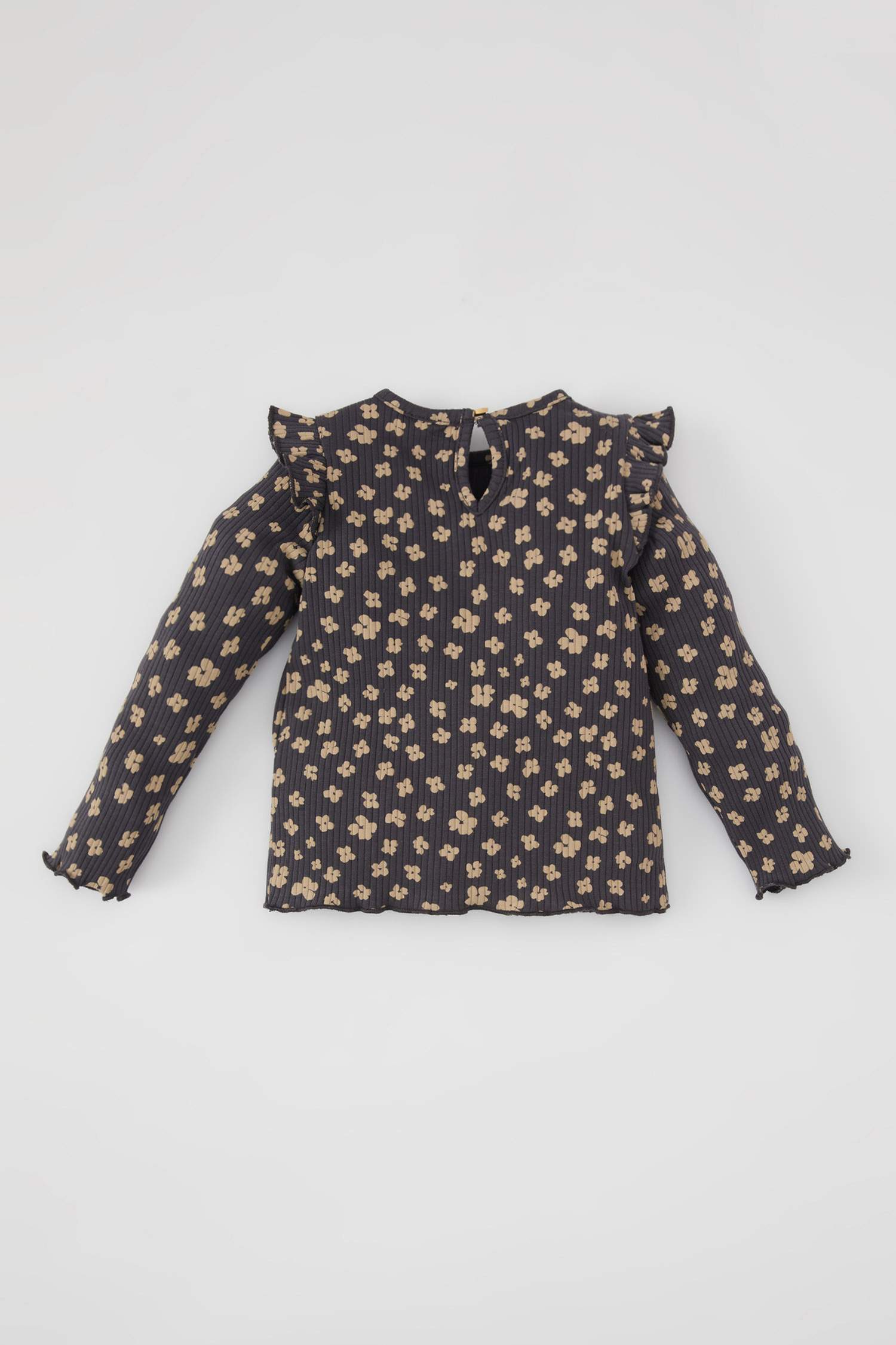 تيشيرت بناتي بنقشة الزهور  كم طويل قصة عادية برقبة مستديرة