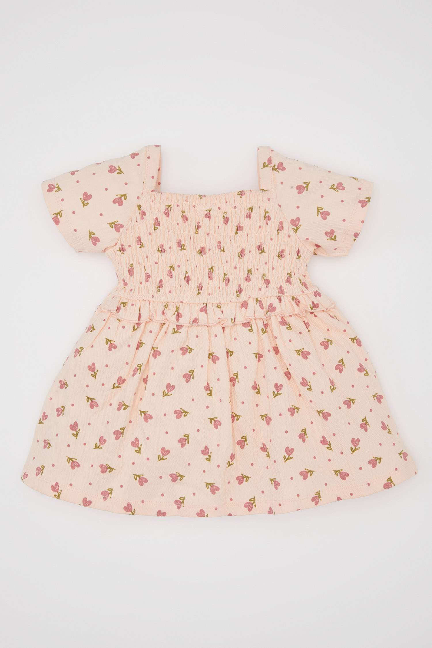 فستان فلورال بناتي قصة عادية نص كم وياقة مربعة