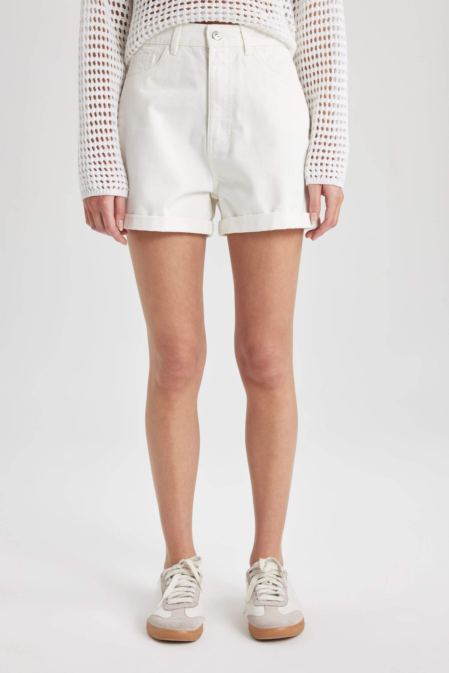 Mom Fit Denim High Waist Folded Leg Shorts