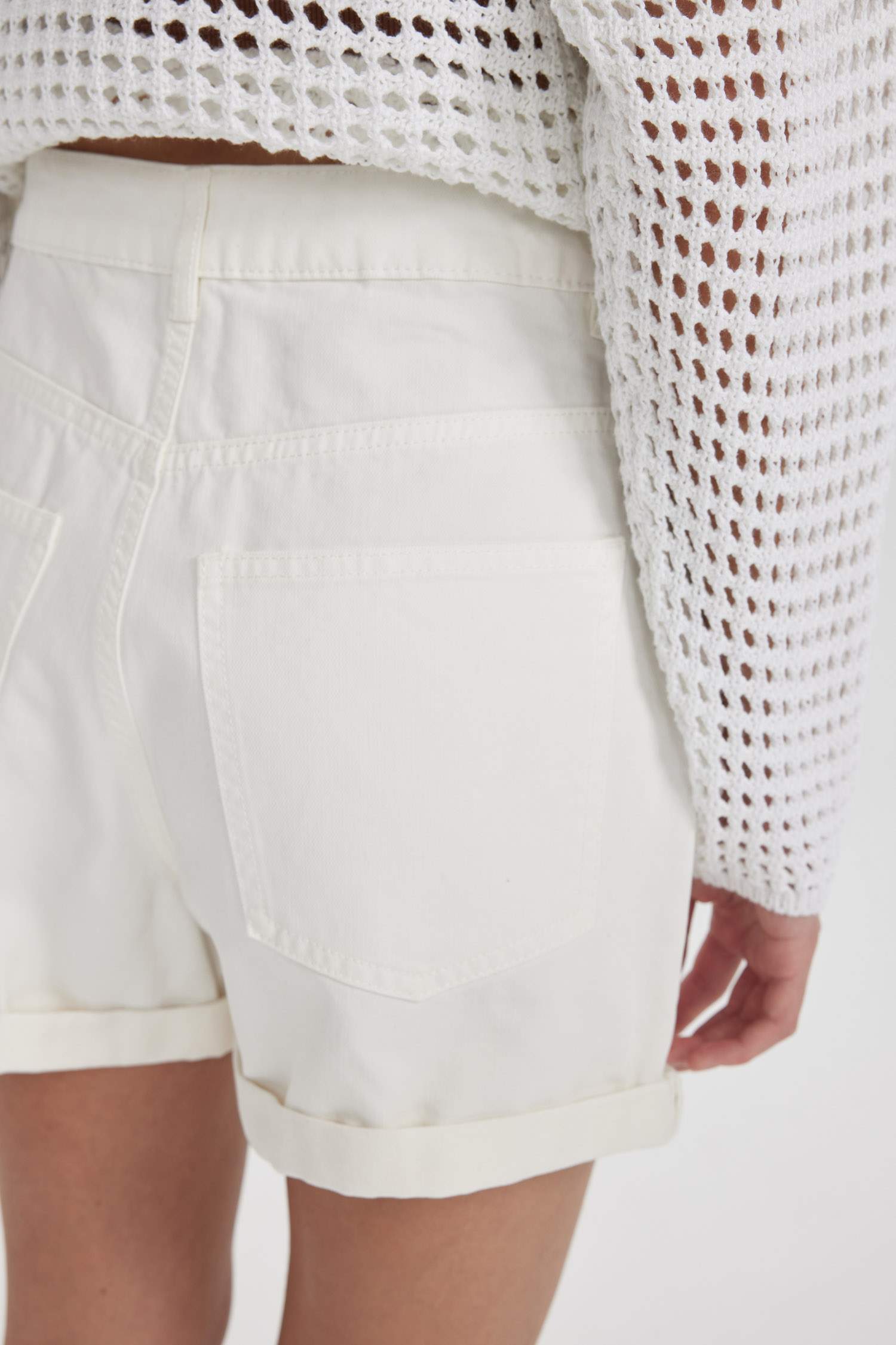 Mom Fit Denim High Waist Folded Leg Shorts