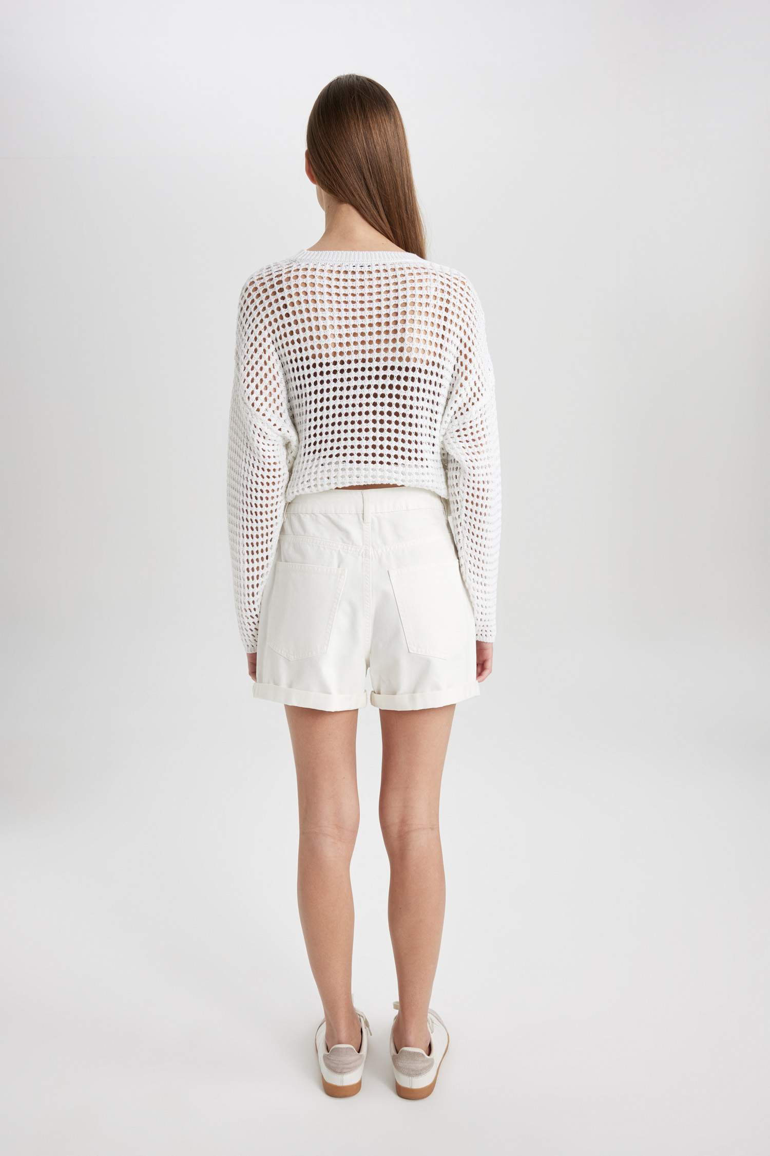 Mom Fit Denim High Waist Folded Leg Shorts