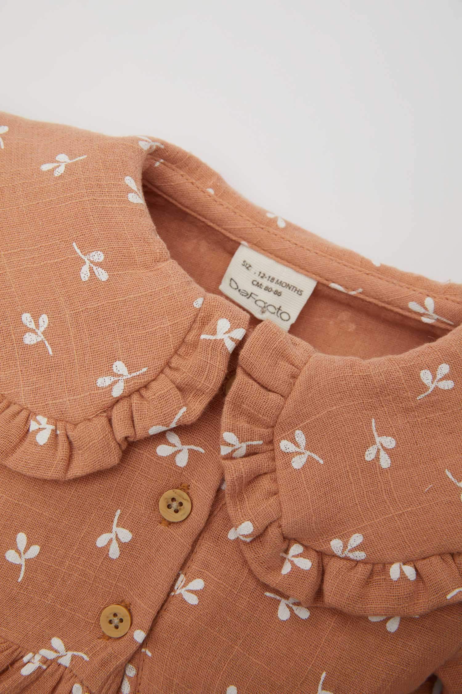 فستان بناتي فلورال موسلين قصة عادية ردن طويل وياخة كبيرة