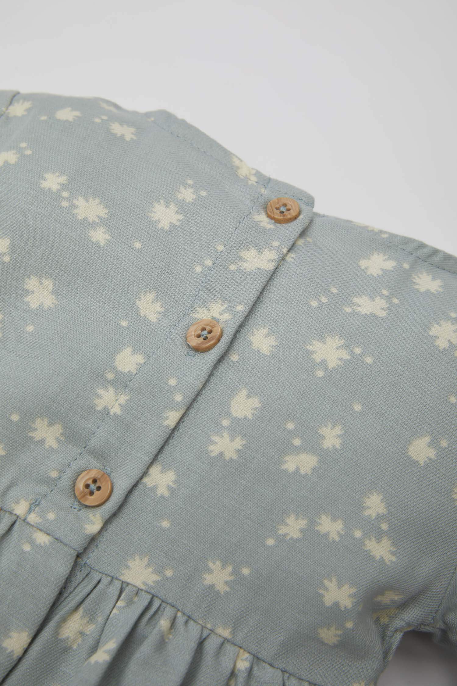 Kız Bebek Çiçekli Uzun Kollu Twill Elbise