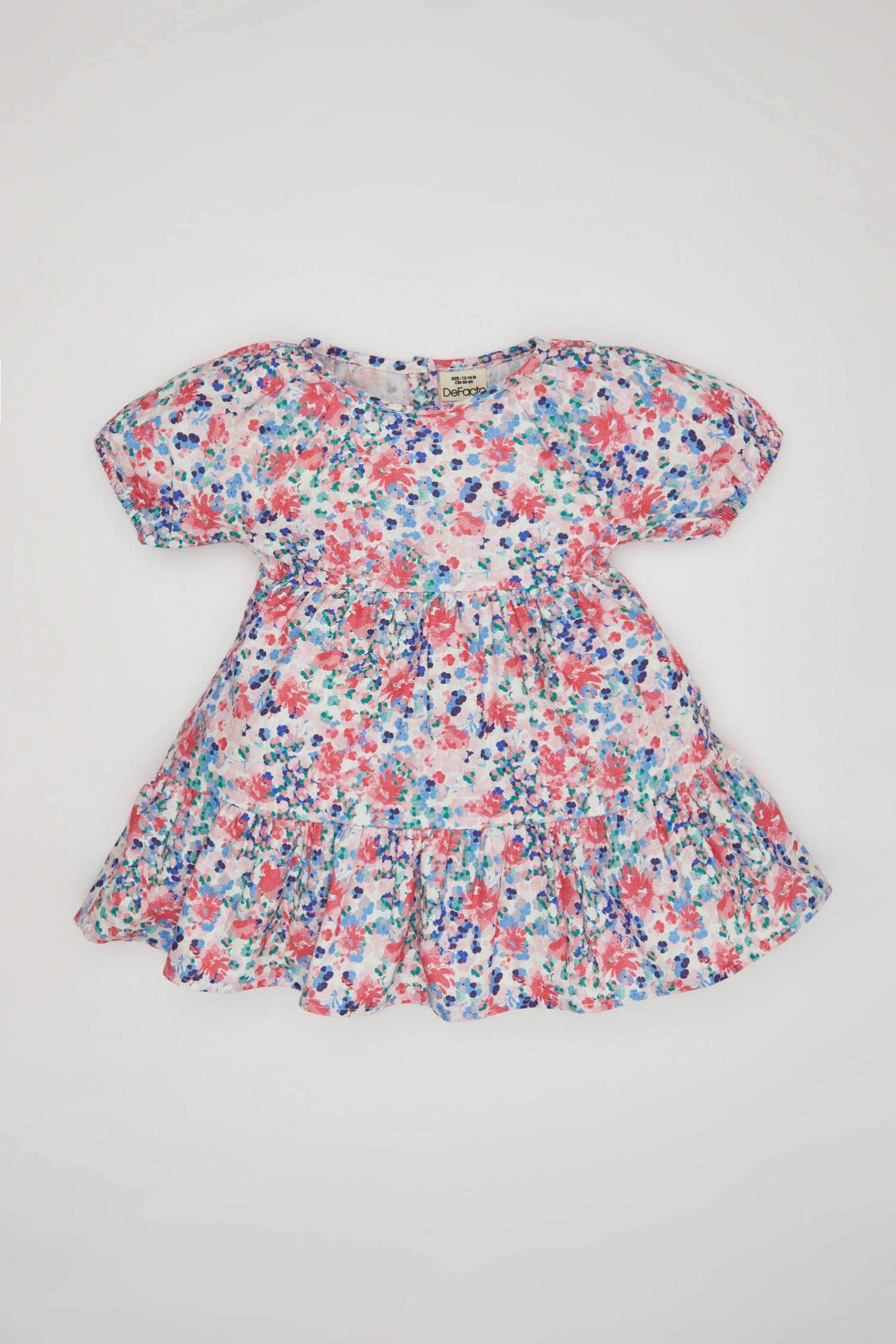 Robe manches courtes aspect lin imprimée pour bébé fille