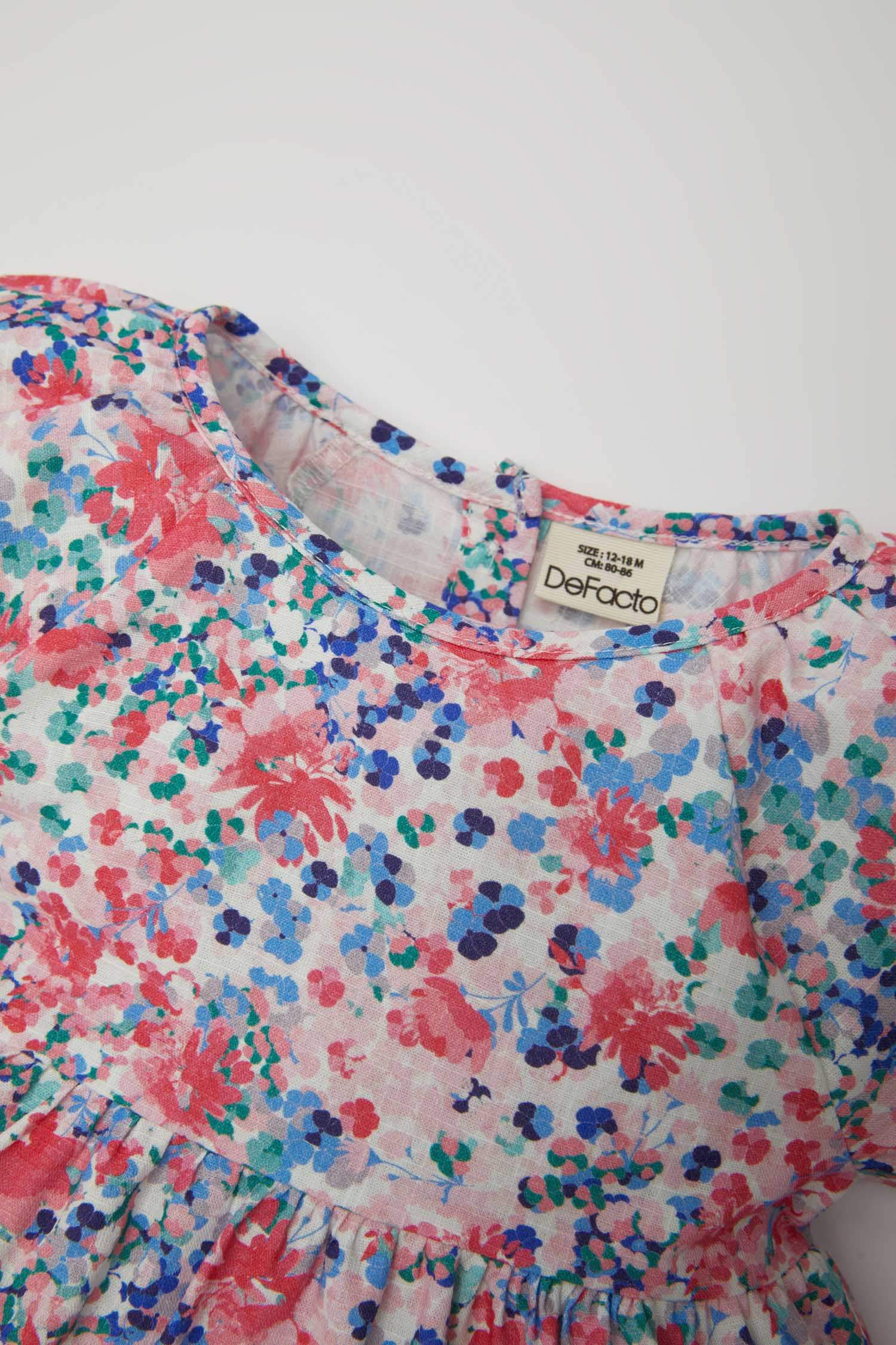 Robe manches courtes aspect lin imprimée pour bébé fille