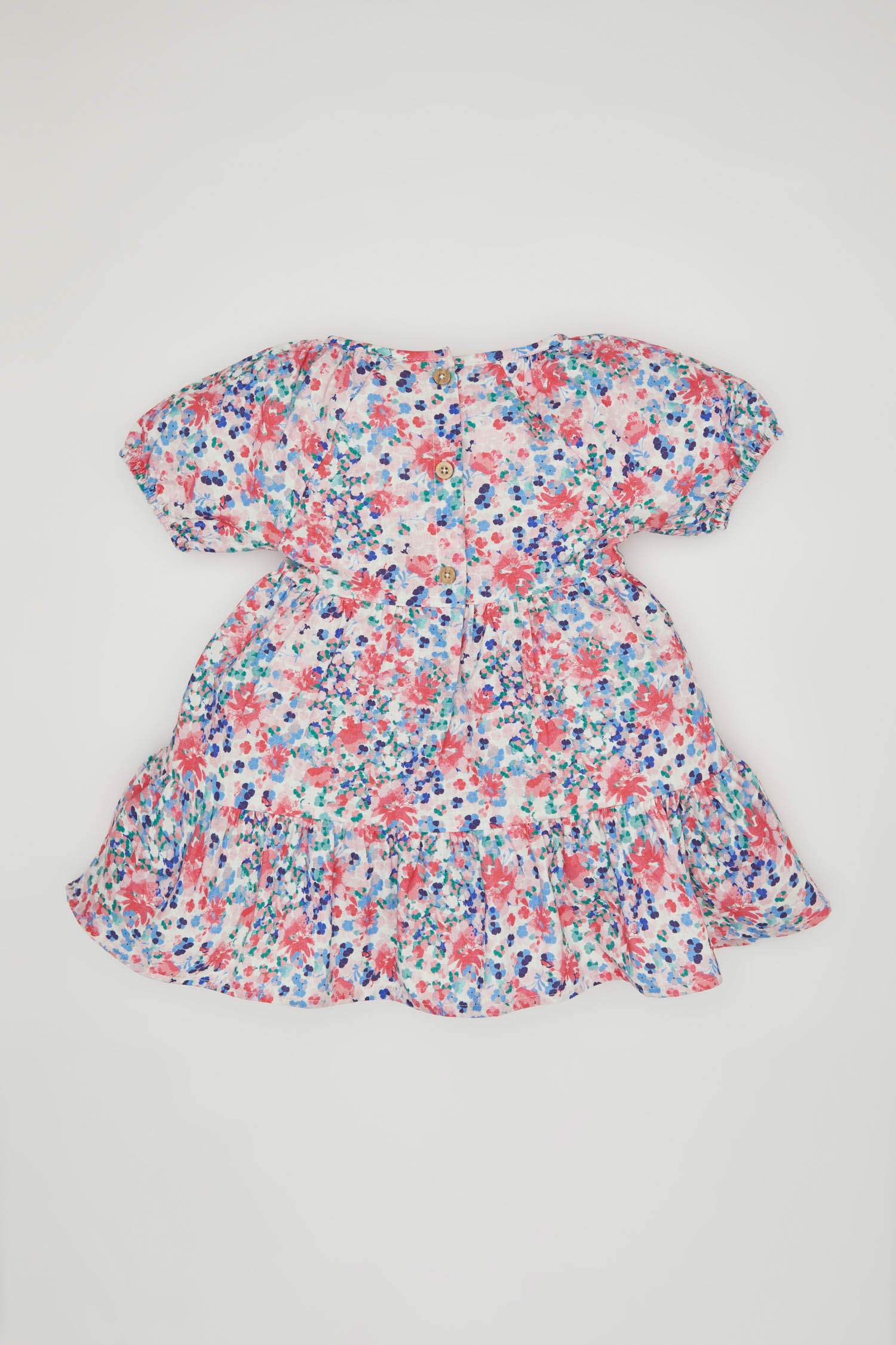 Robe manches courtes aspect lin imprimée pour bébé fille