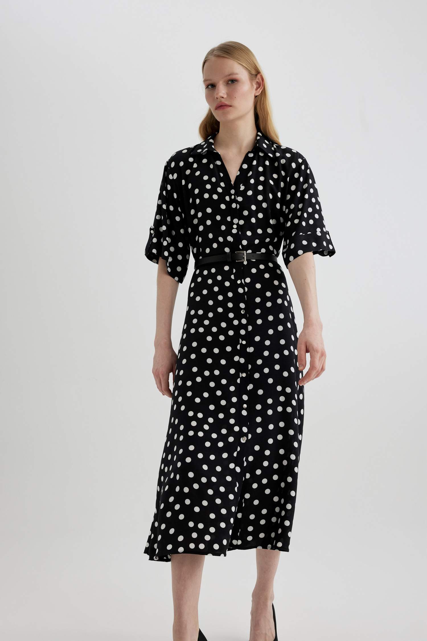 Shirt Collar Printed Maxi Dress