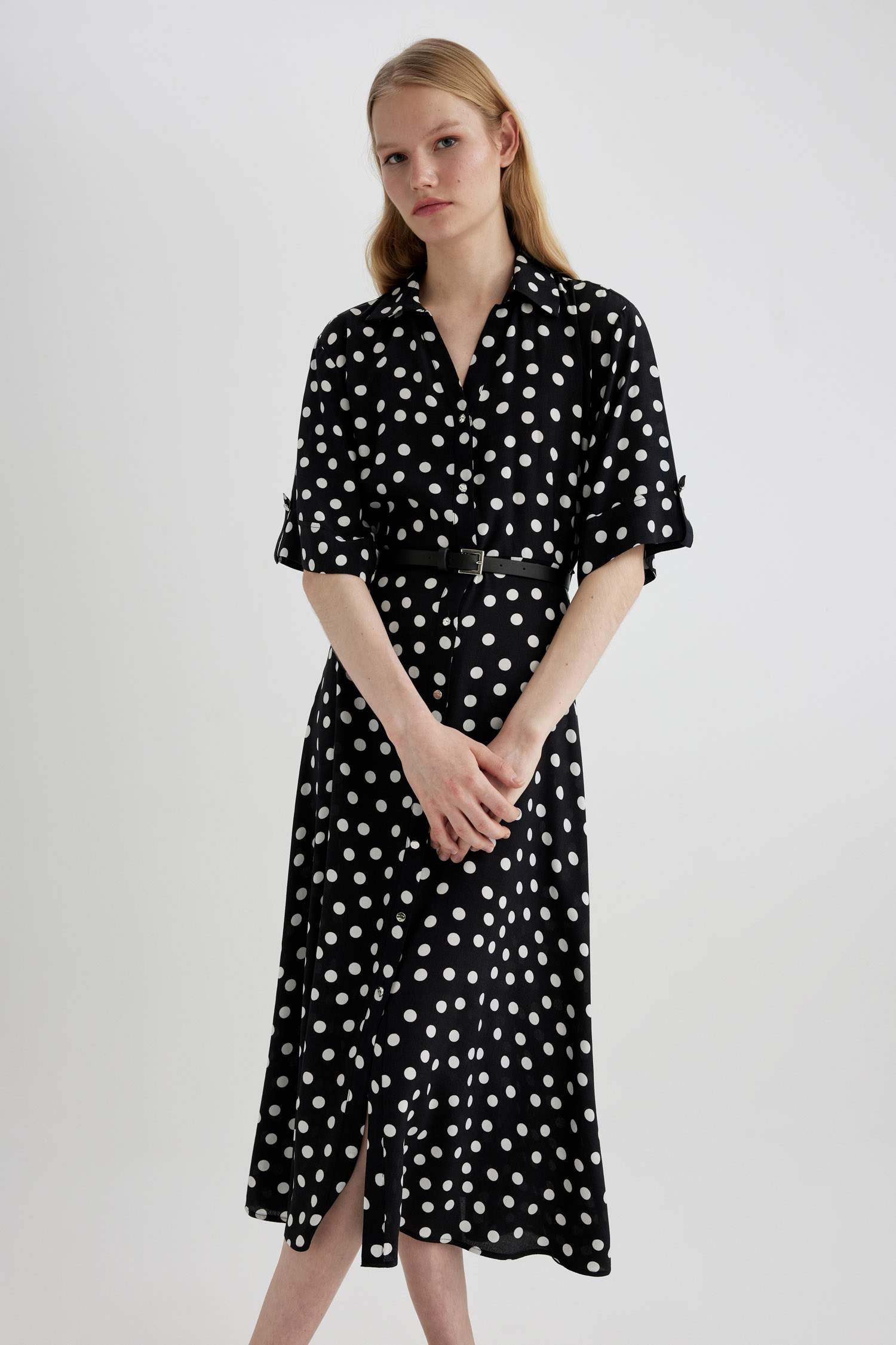 Shirt Collar Printed Maxi Dress