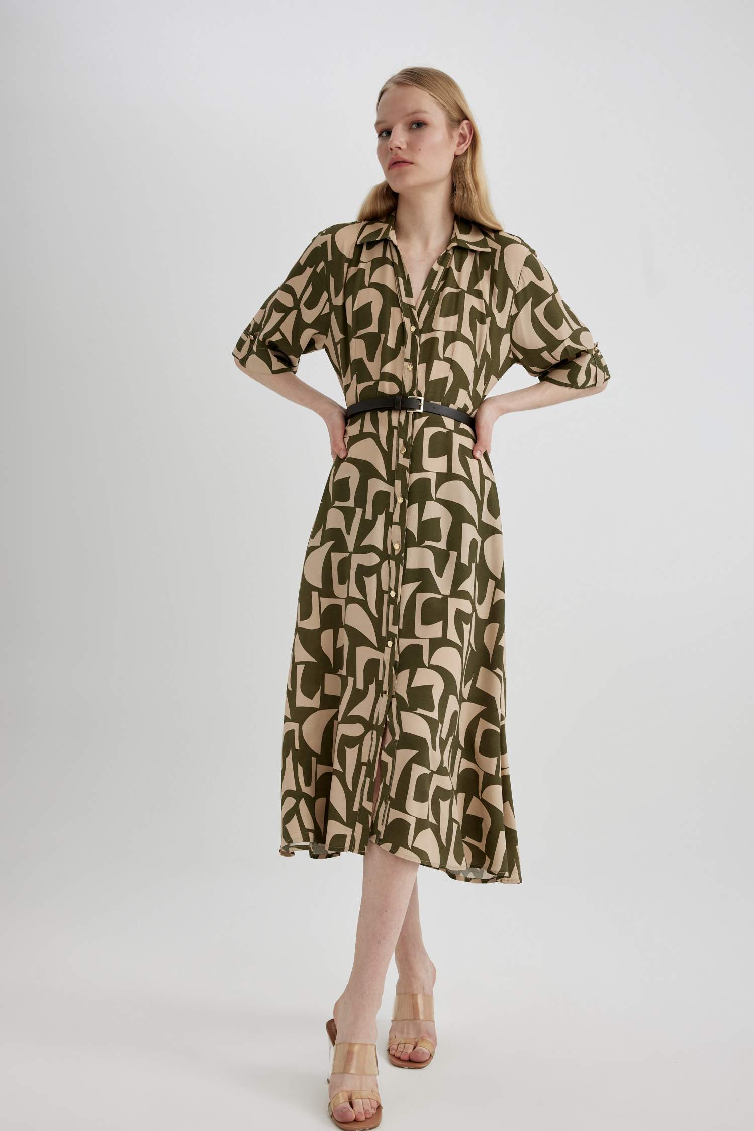 Shirt Collar Printed Maxi Dress