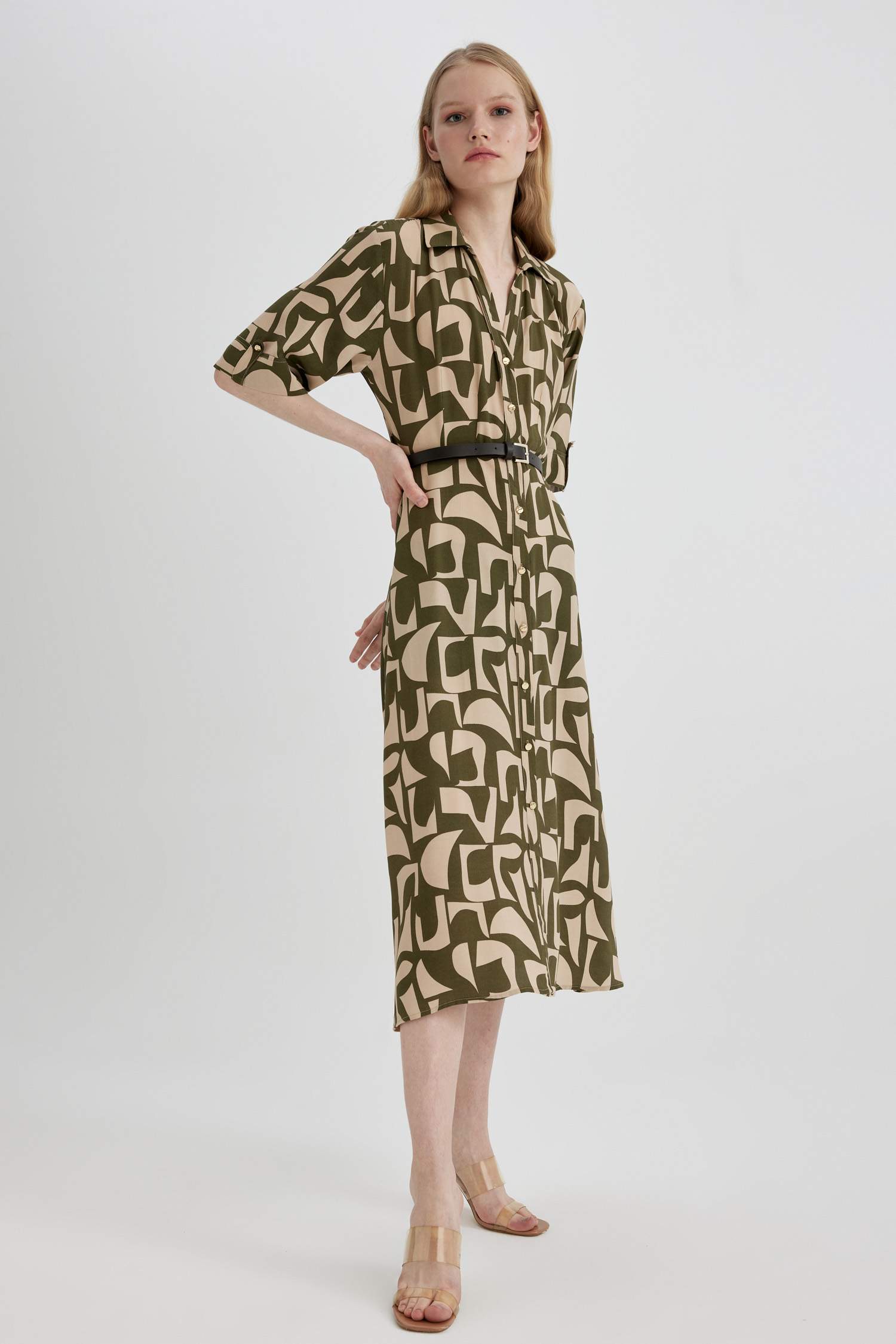 Shirt Collar Printed Maxi Dress