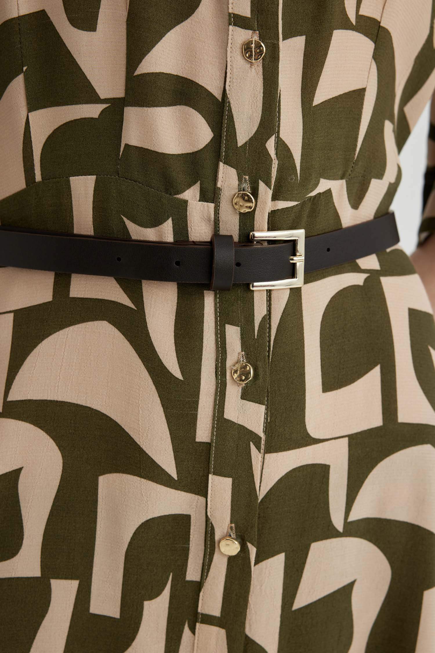 Shirt Collar Printed Maxi Dress