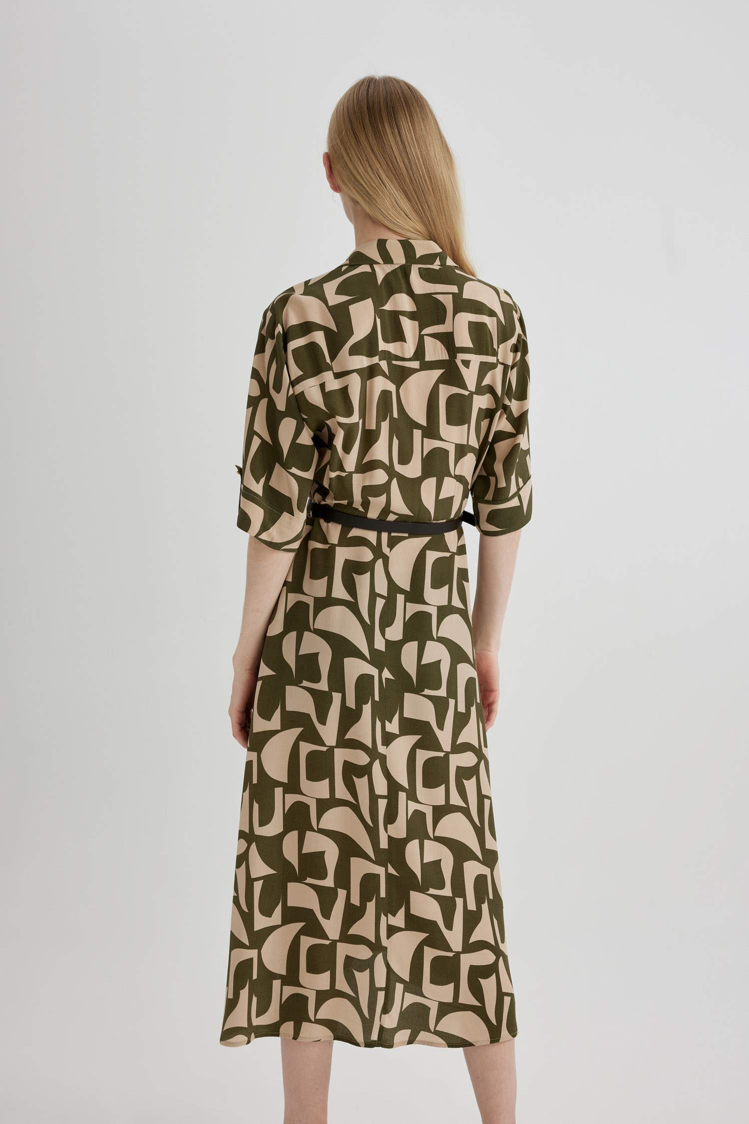 Shirt Collar Printed Maxi Dress
