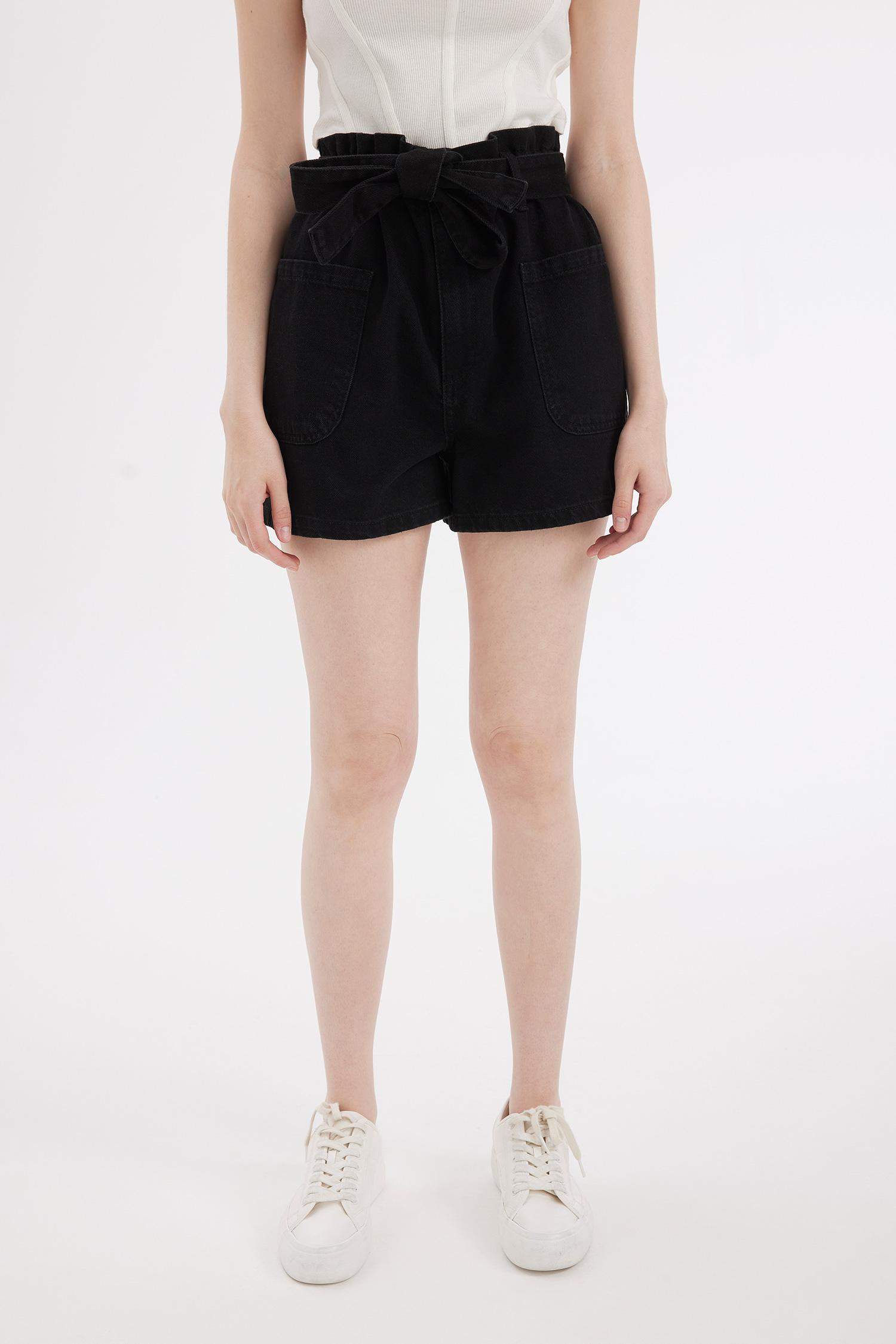 Short Jean Paperbag à Taille Haute