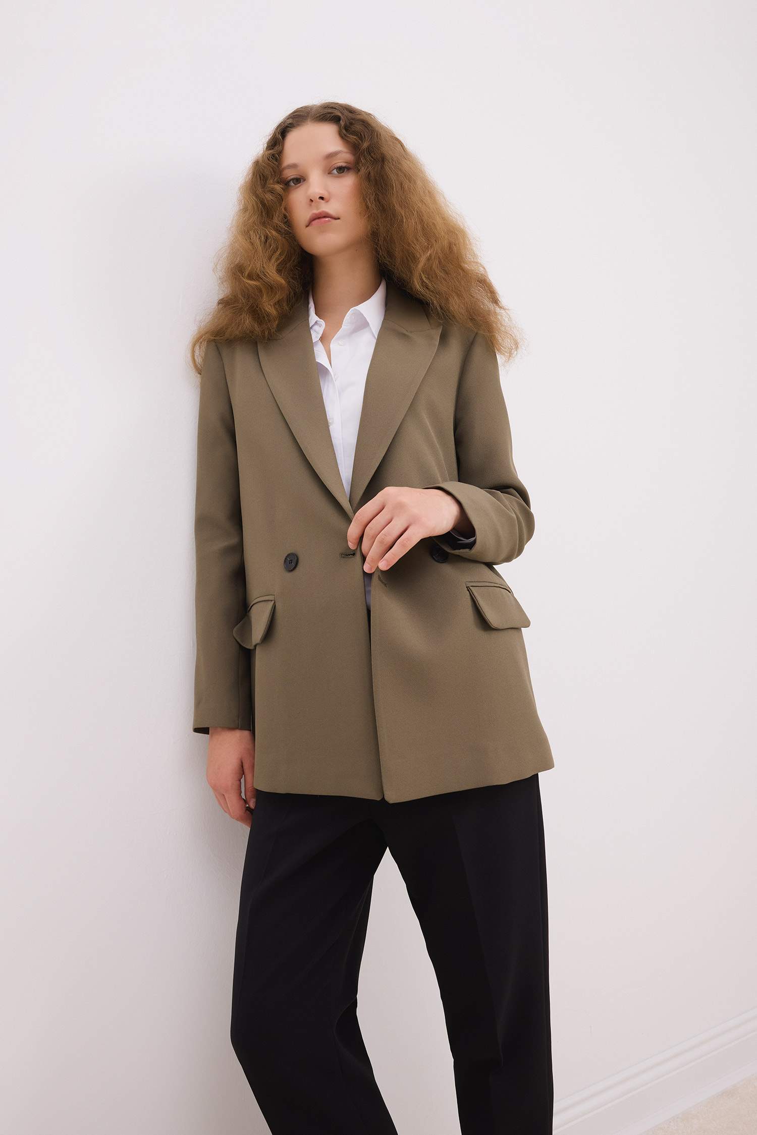 Oversize Geniş Kalıp Ceket Yaka Düğmeli Basic Düz Blazer Ceket