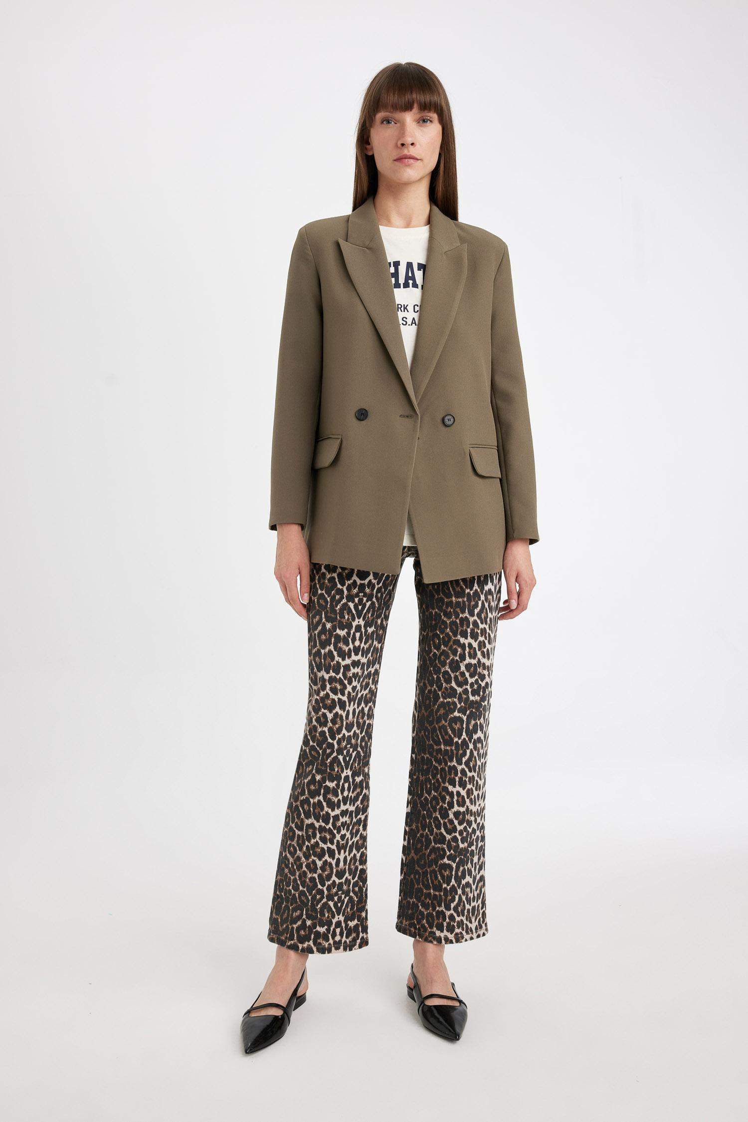 Oversize Geniş Kalıp Ceket Yaka Düğmeli Basic Düz Blazer Ceket