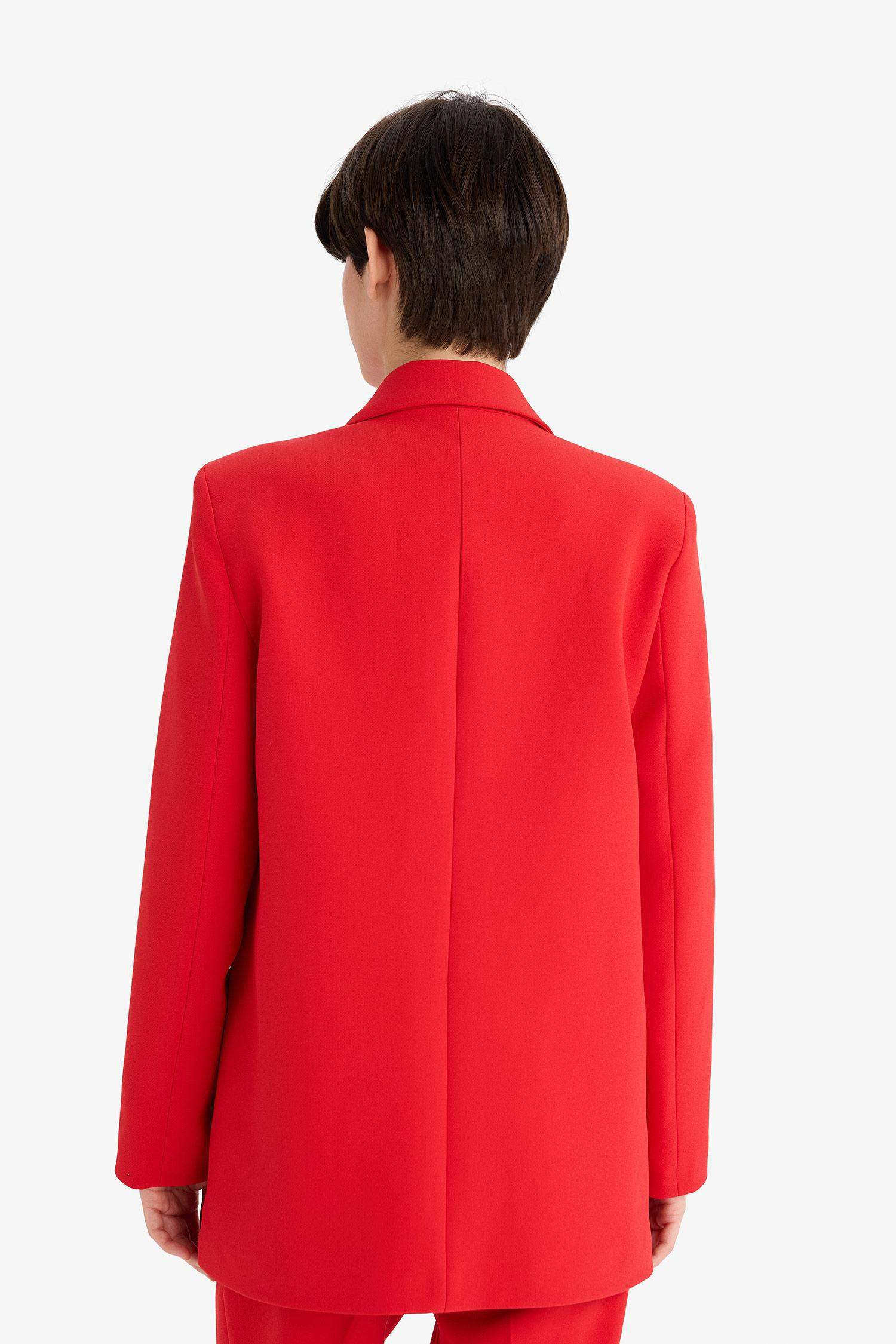 Oversize Geniş Kalıp Ceket Yaka Düğmeli Kırmızı Blazer Ceket