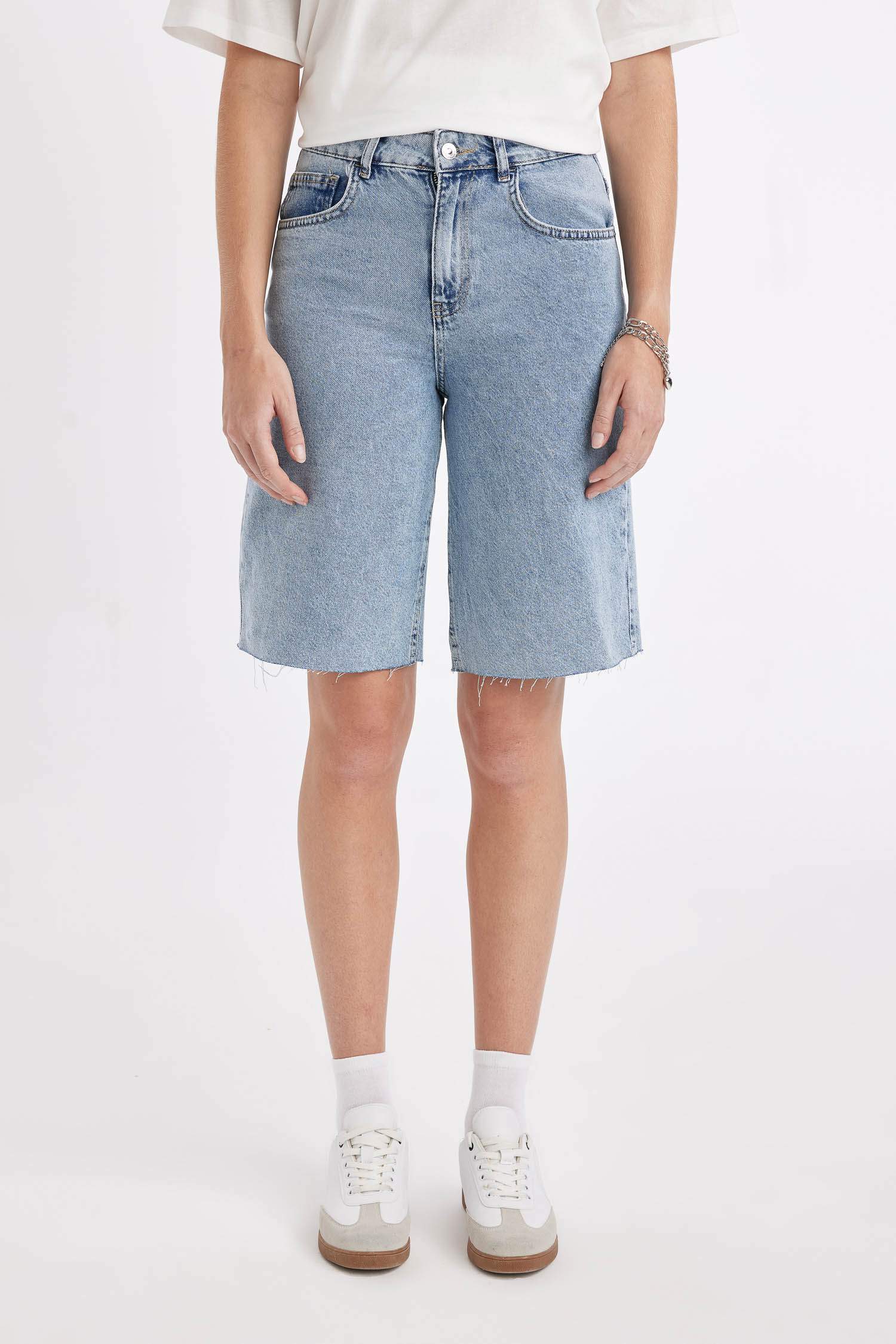 Yüksek Bel Jean Bermuda Şort