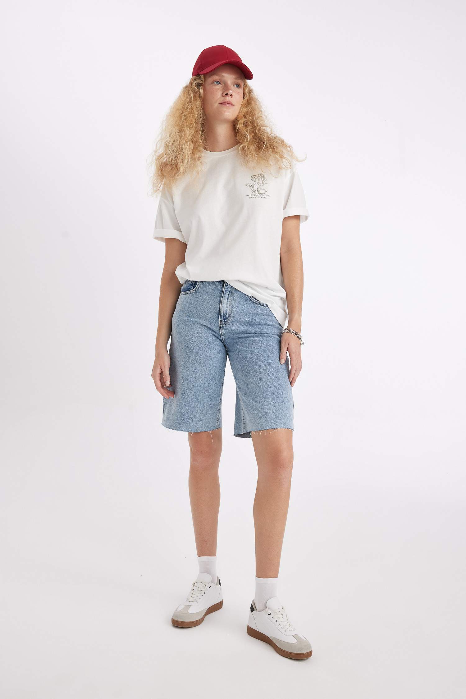 Yüksek Bel Jean Bermuda Şort