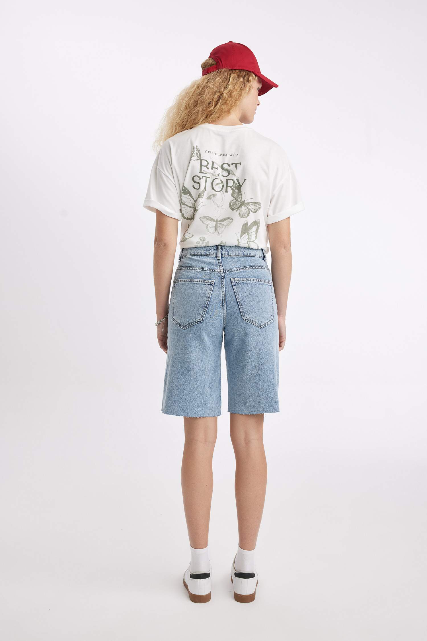 Yüksek Bel Jean Bermuda Şort