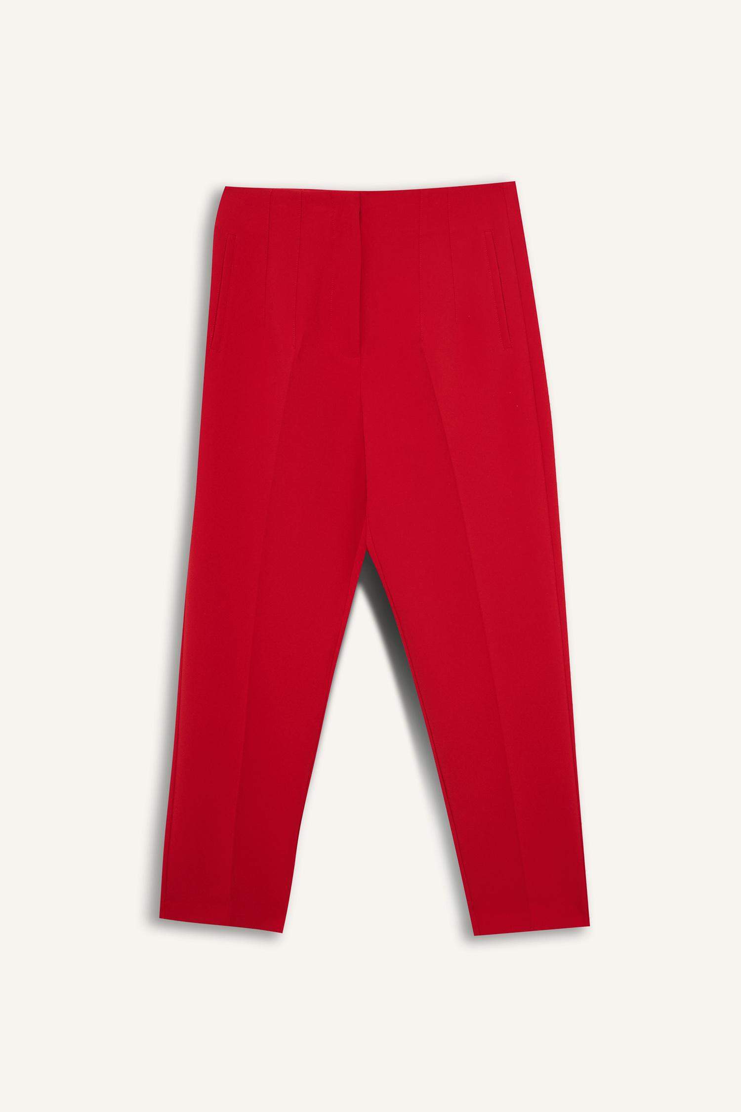 Crop Klasik Kumaş Pantolon Carrot Fit Fermuarlı Yüksek Bel Basic Düz Dar Paça