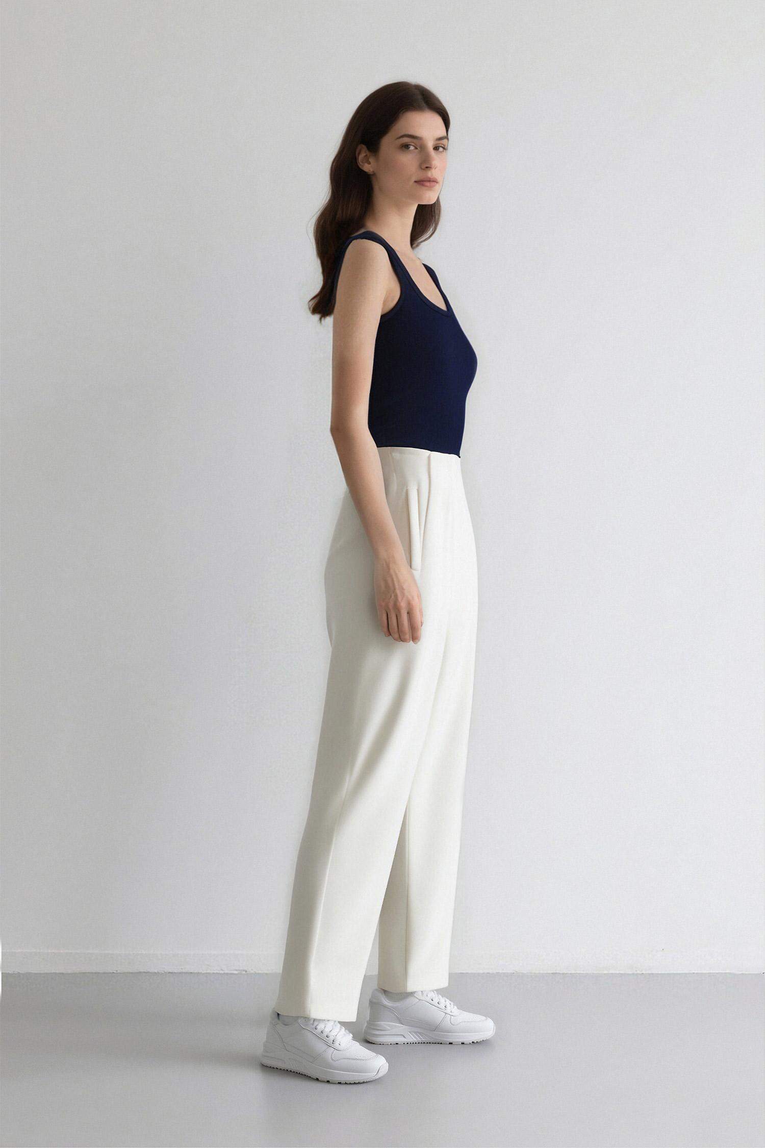 Carrot Fit Crop Kumaş Pantolon Fermuarlı Yüksek Bel Dar Paça