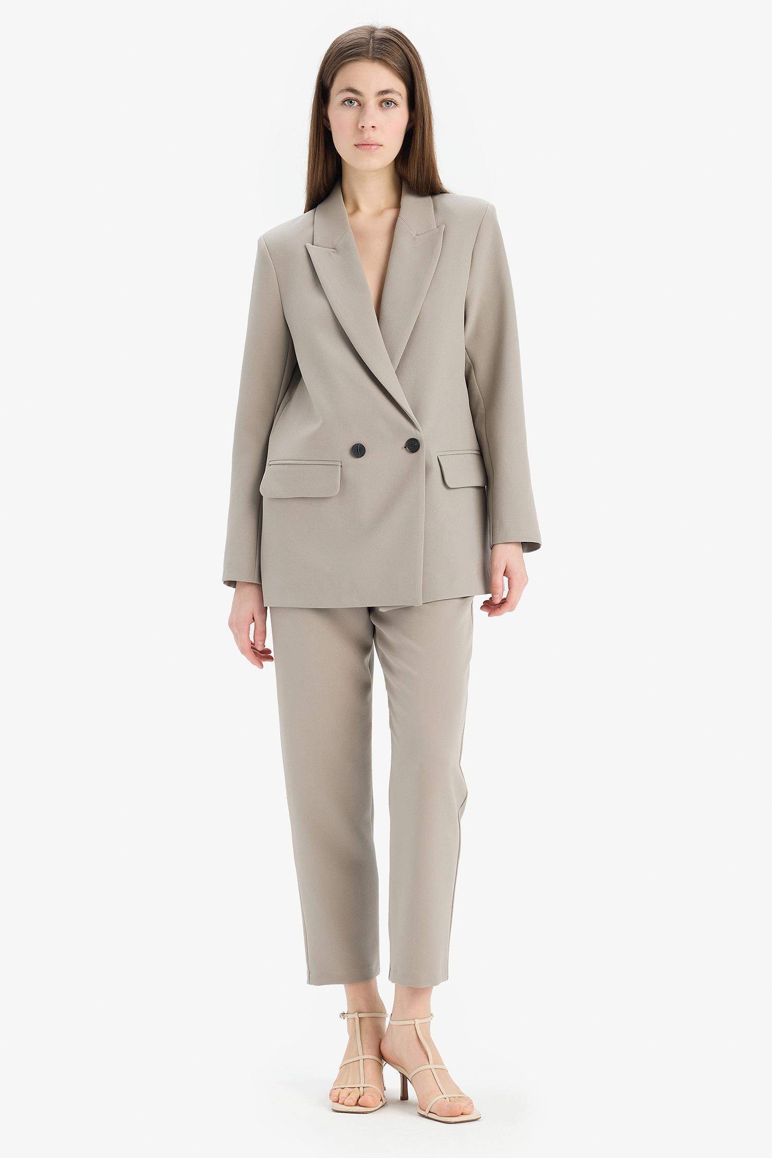 Carrot Fit Crop Kumaş Pantolon Fermuarlı Yüksek Bel Dar Paça