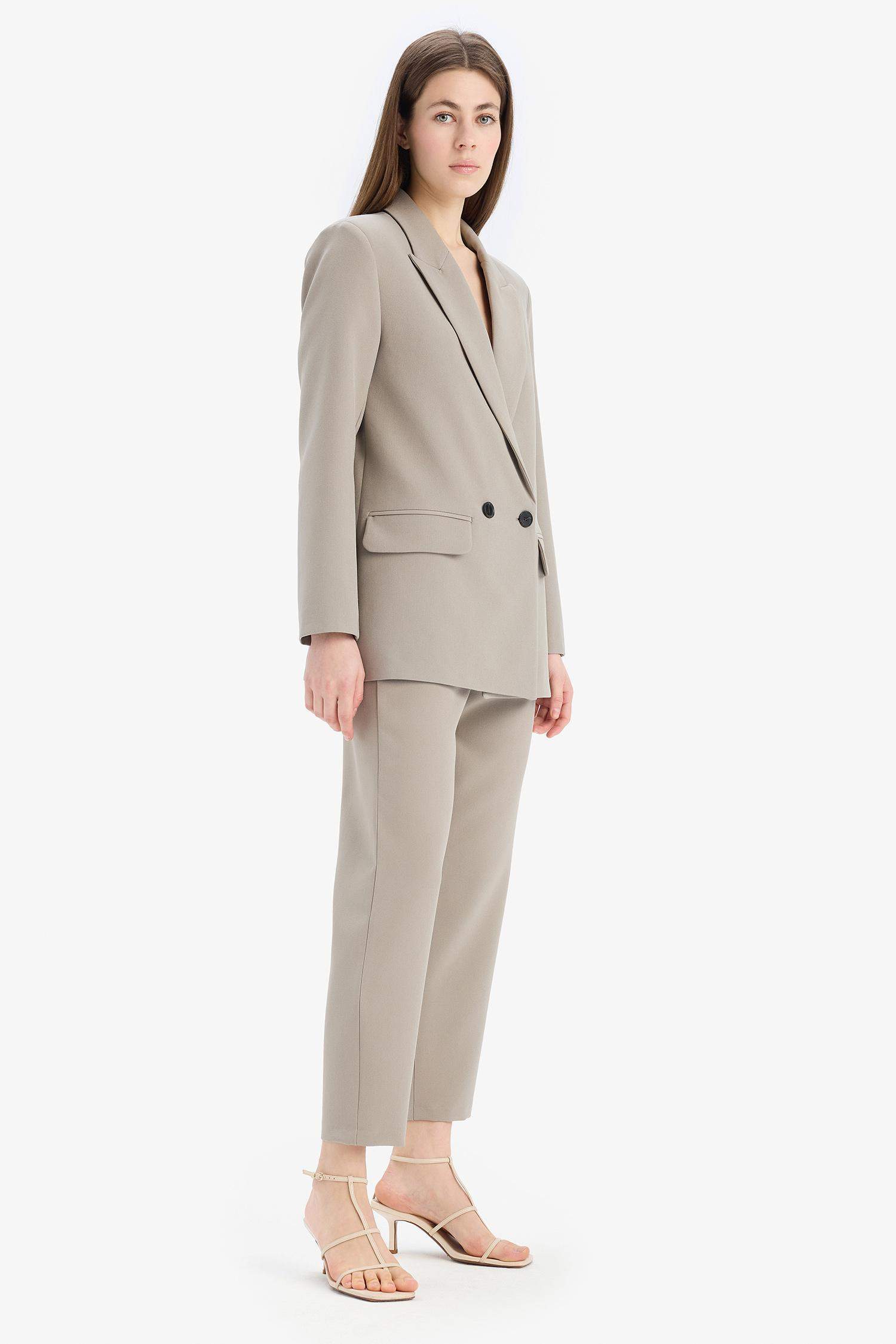 Carrot Fit Crop Kumaş Pantolon Fermuarlı Yüksek Bel Dar Paça