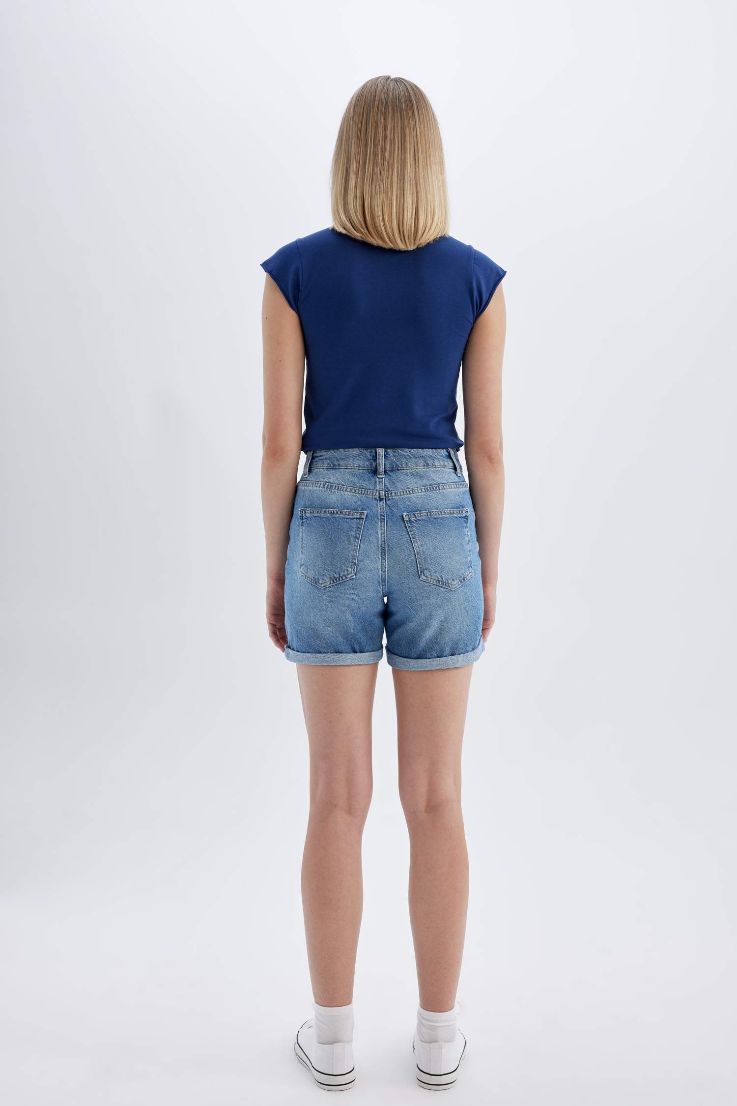 Boyfriend High Waist Fold-Ankle Denim Shorts