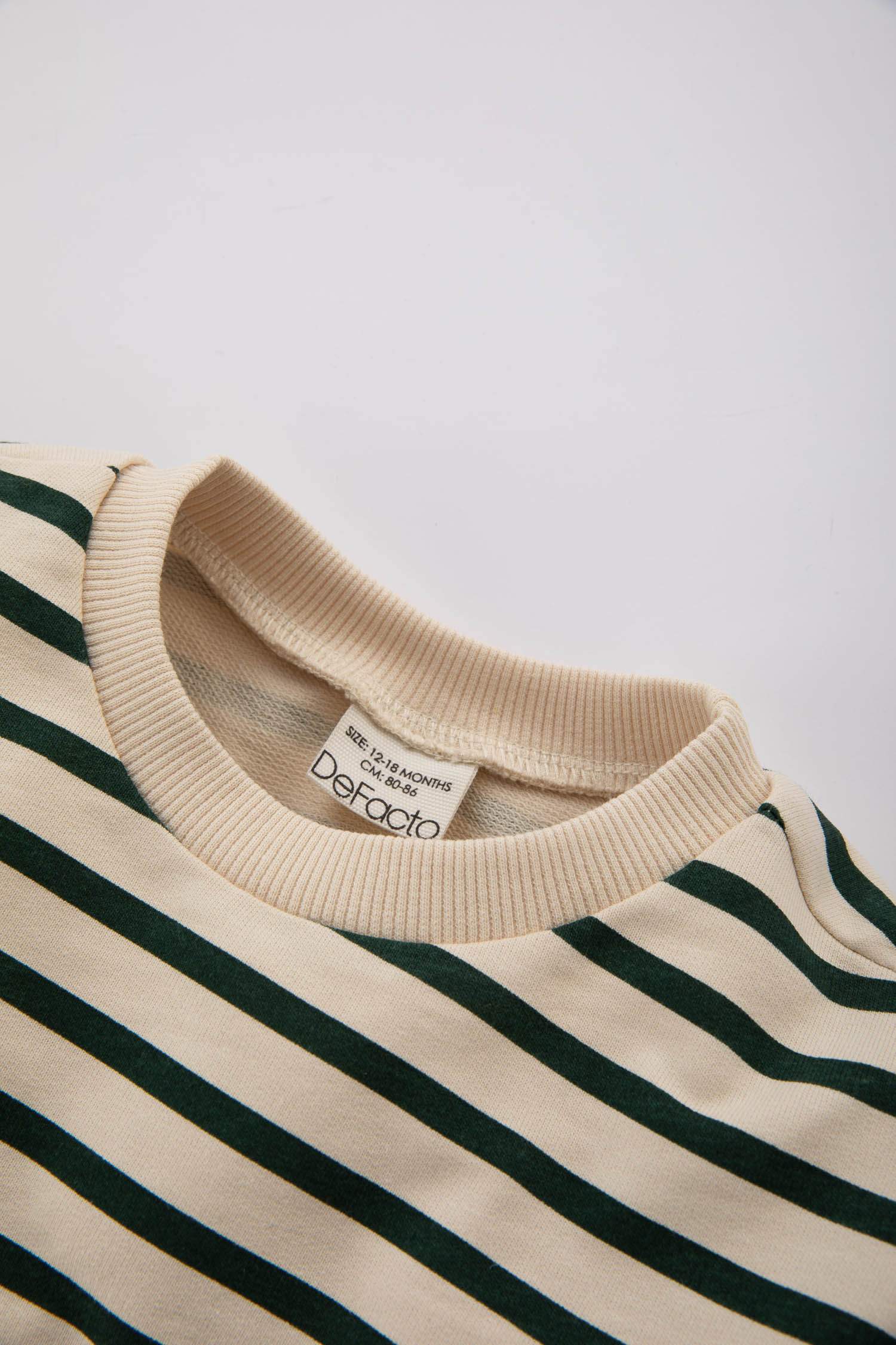 Erkek Bebek Bisiklet Yaka Çizgili Sweatshirt