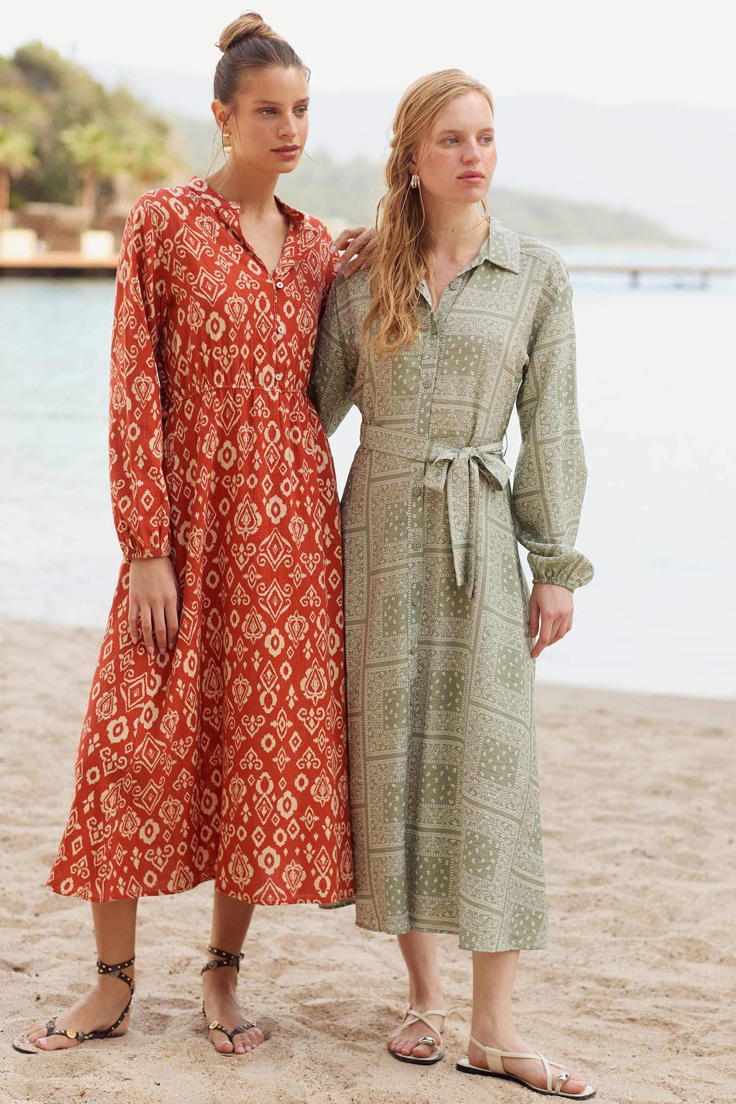 Shirt Collar Aerobin Long Sleeve Midi Dress