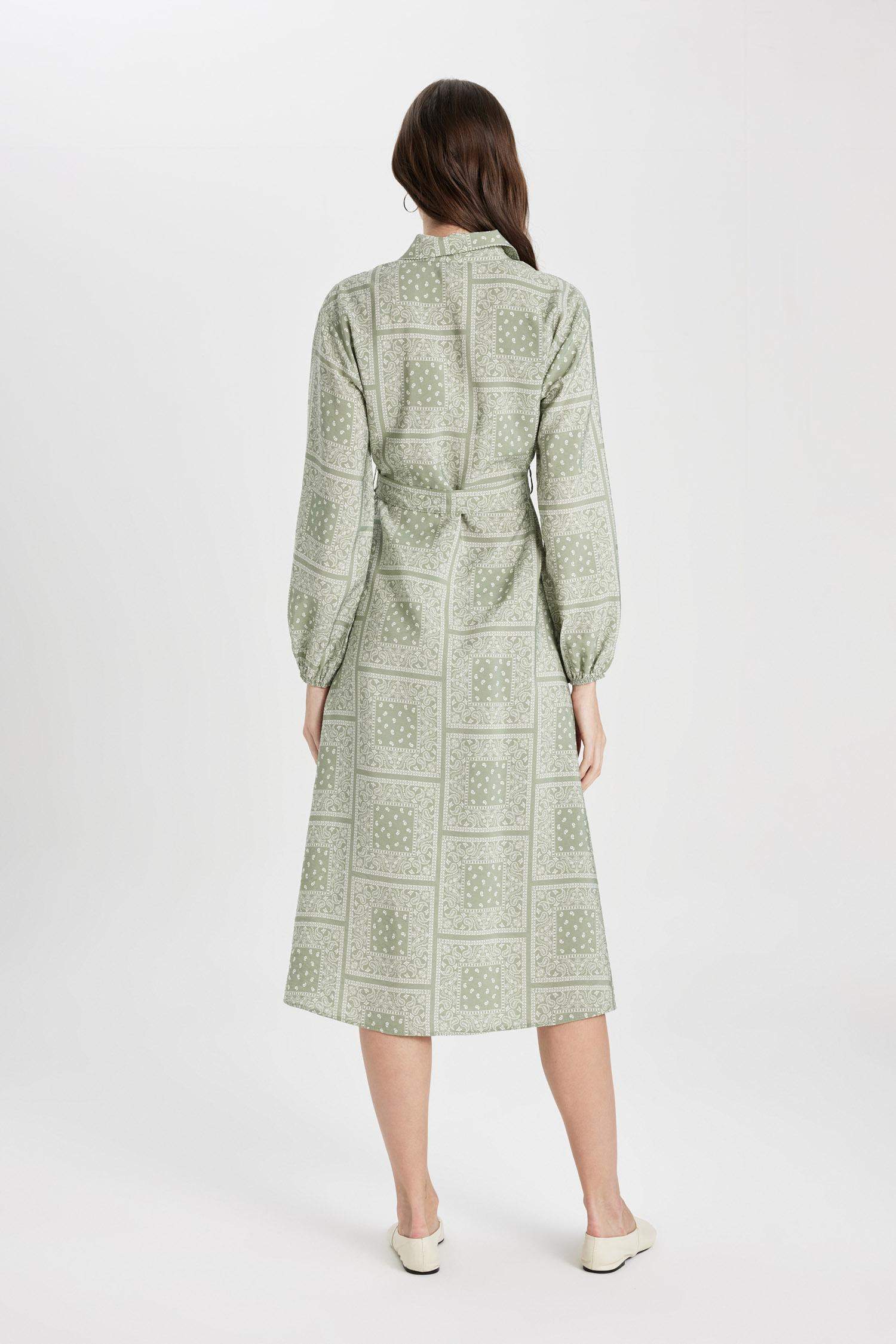 Shirt Collar Aerobin Long Sleeve Midi Dress