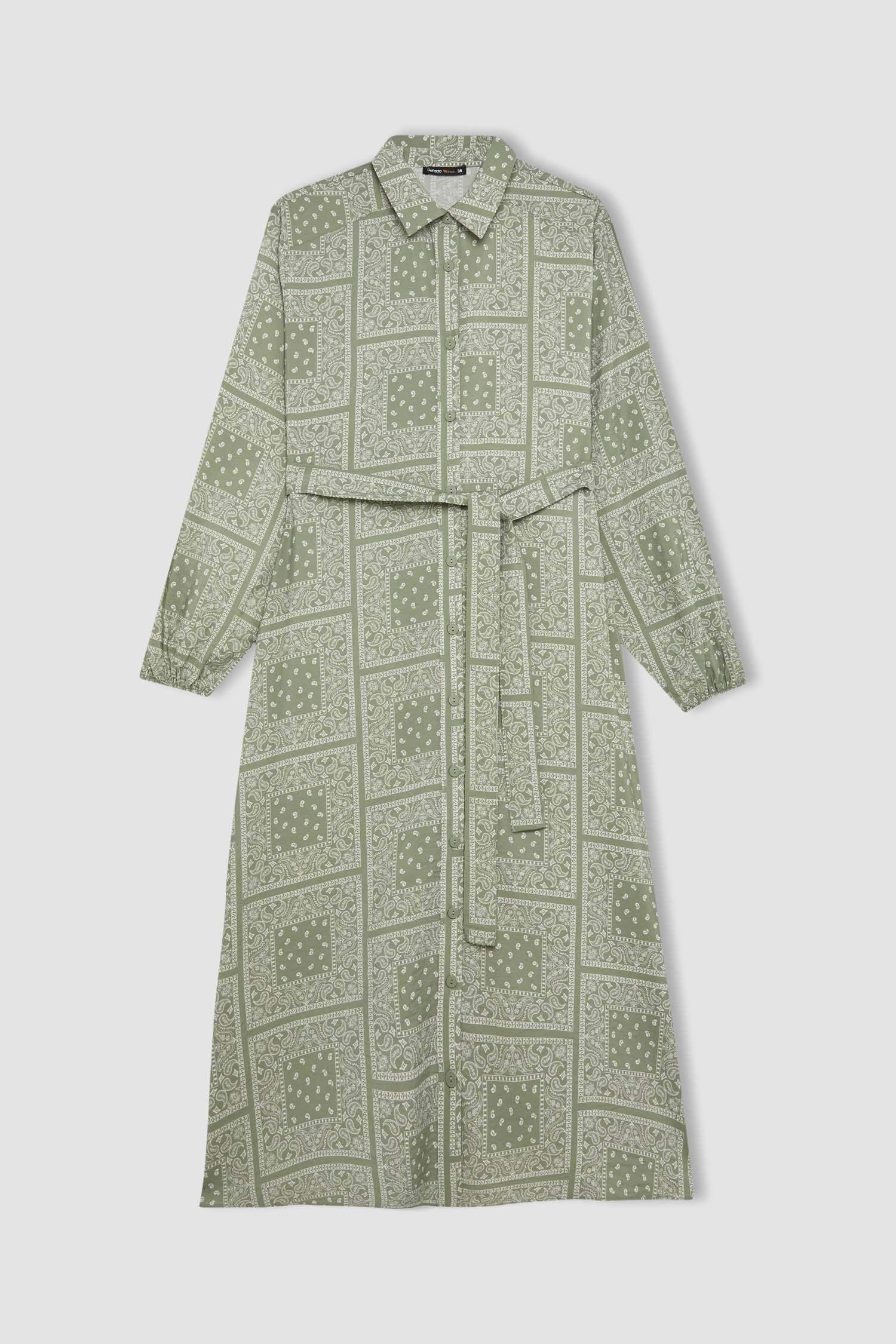 Shirt Collar Aerobin Long Sleeve Midi Dress