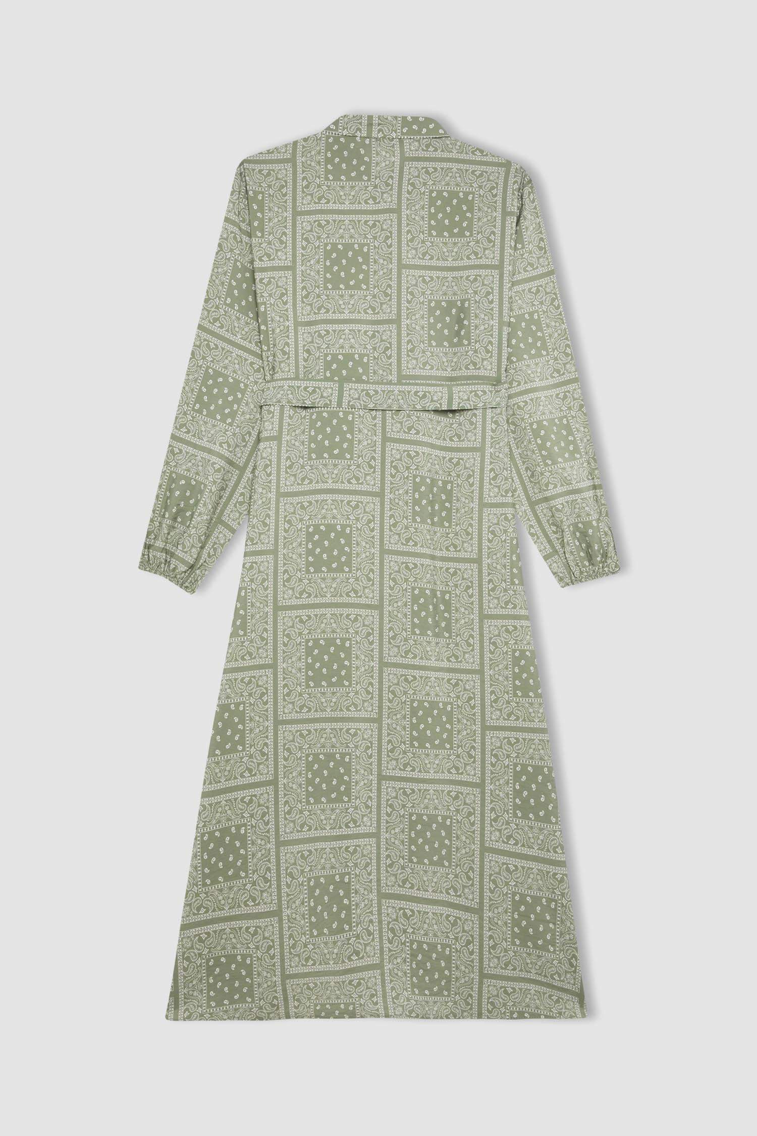 Shirt Collar Aerobin Long Sleeve Midi Dress