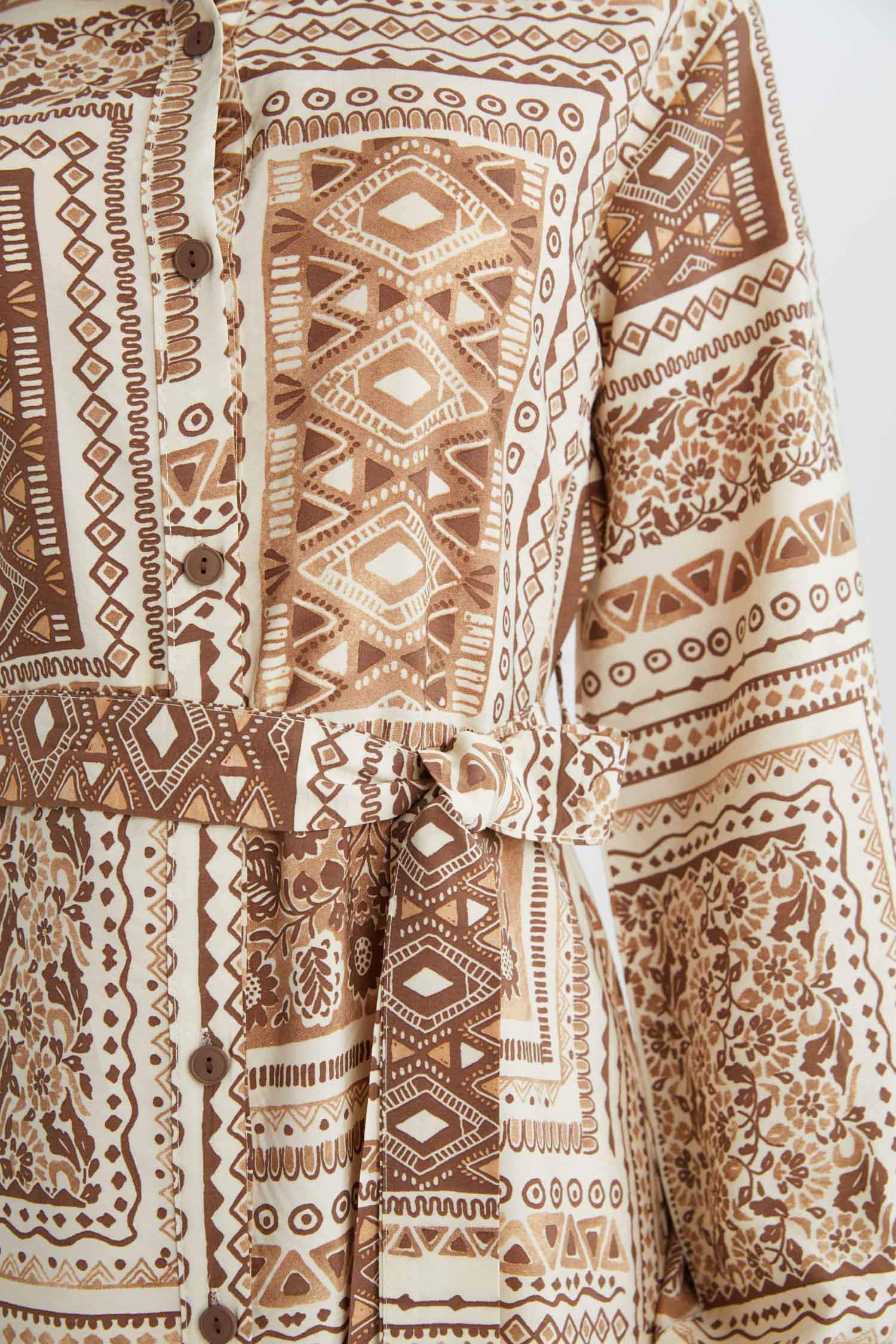 Shirt Collar Patterned Aerobin Belted Midi Dress