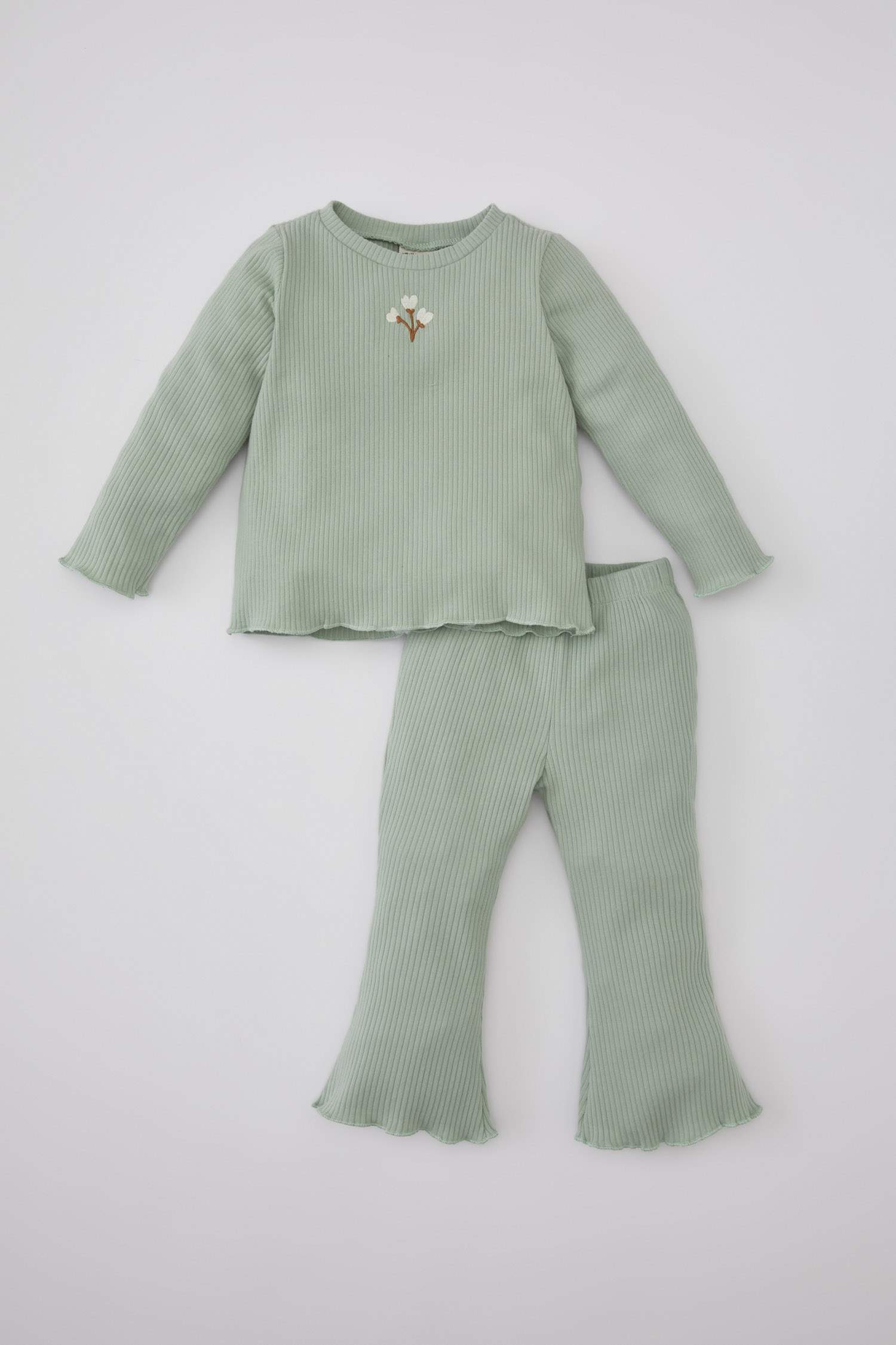 طقم بناتي بنقشة الزهور مضلع - قطعتين