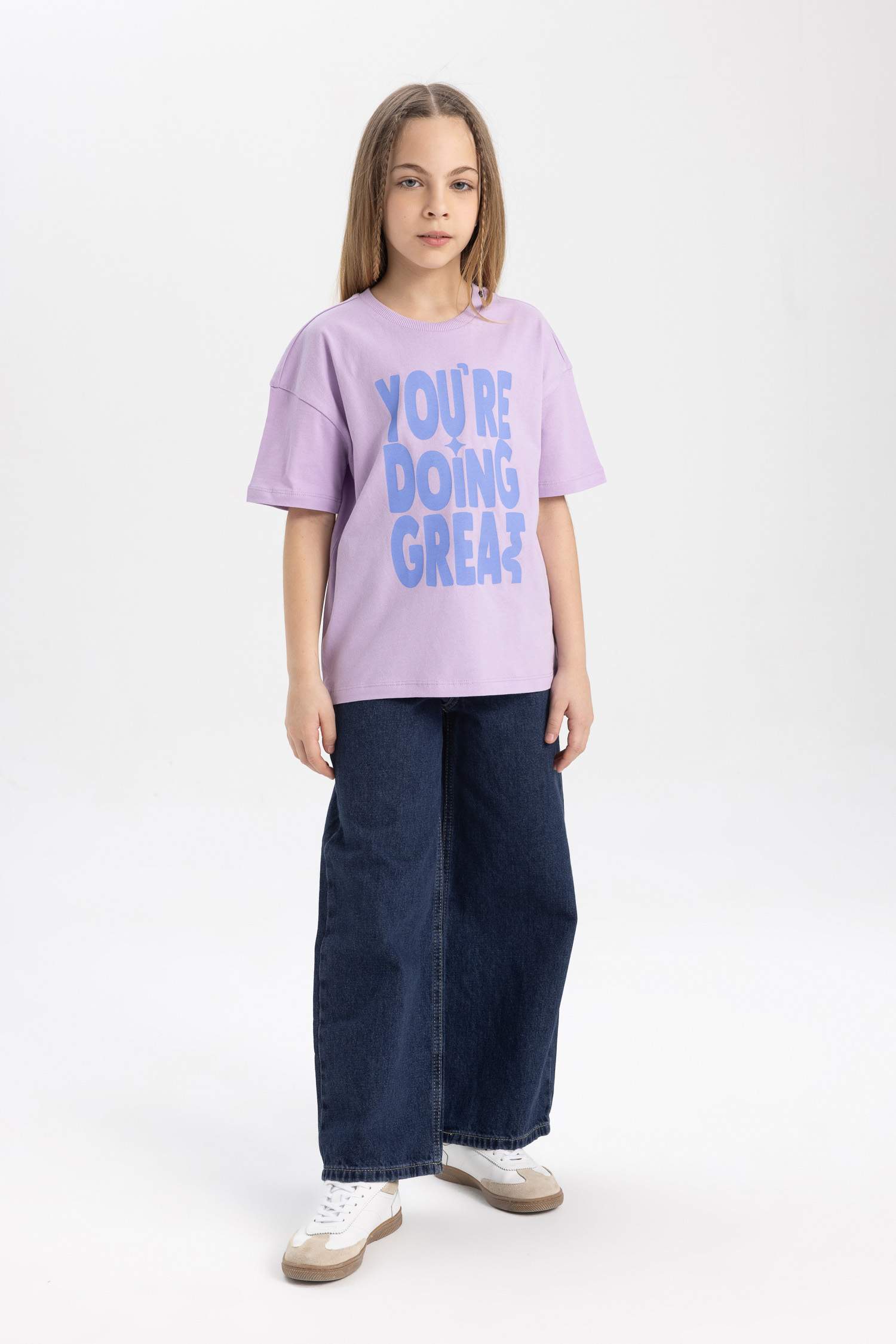 Girl Relax Fit Crew Neck Printed Short Sleeve T-Shirt