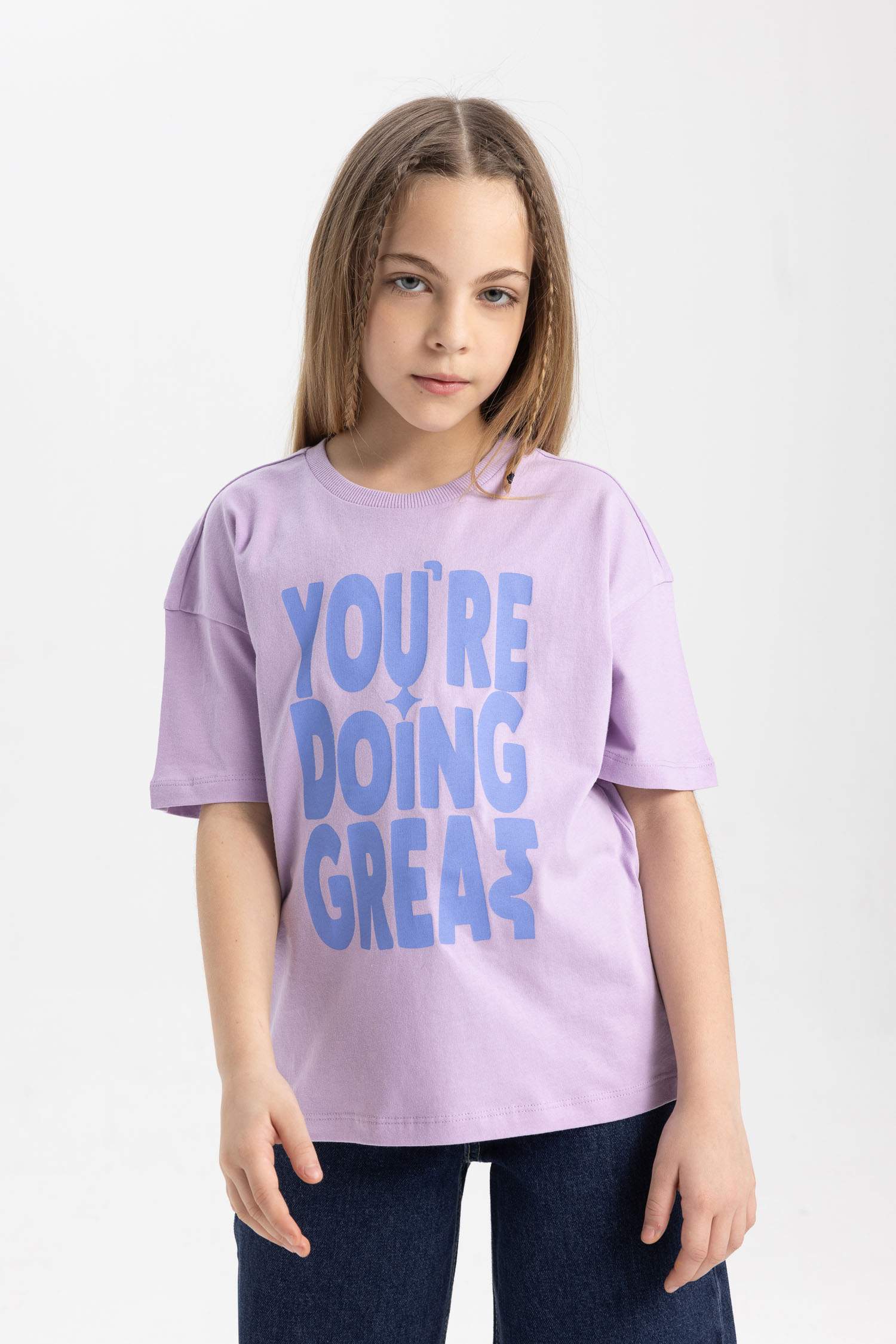 Girl Relax Fit Crew Neck Printed Short Sleeve T-Shirt