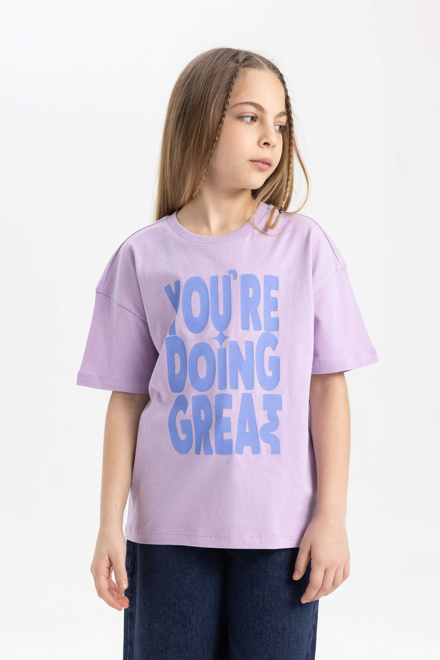 Girl Relax Fit Crew Neck Printed Short Sleeve T-Shirt