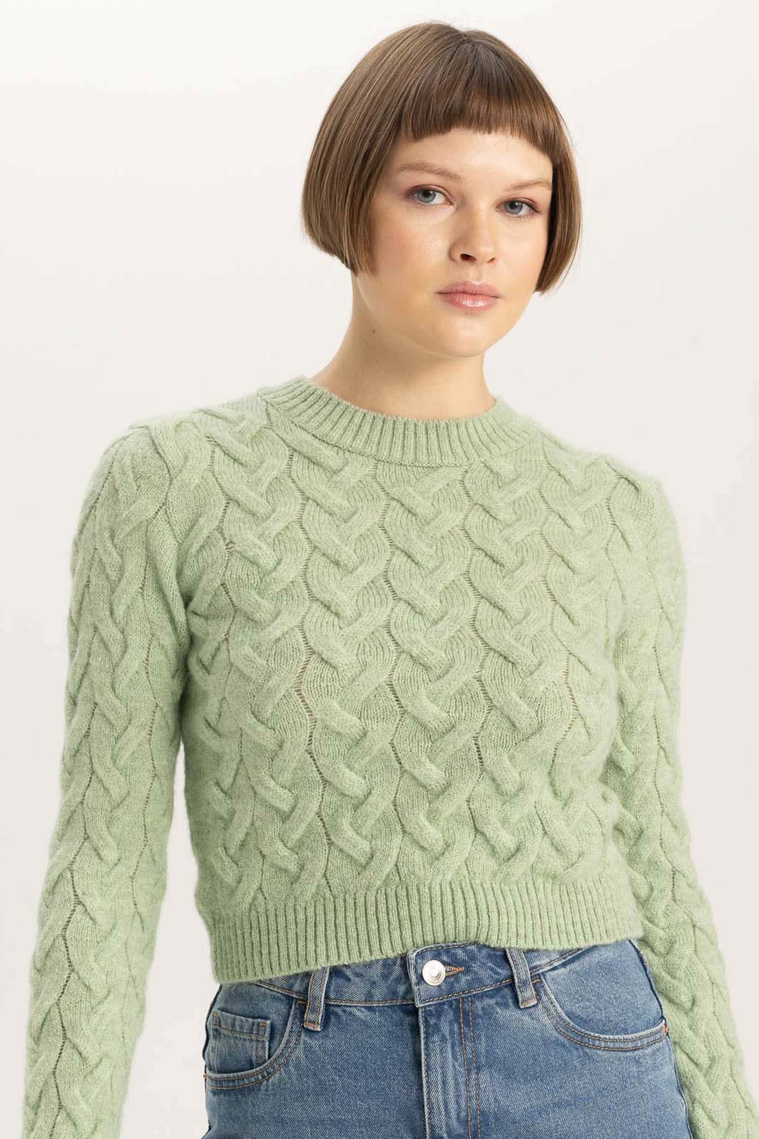 Crop Bisiklet Yaka Triko Kazak