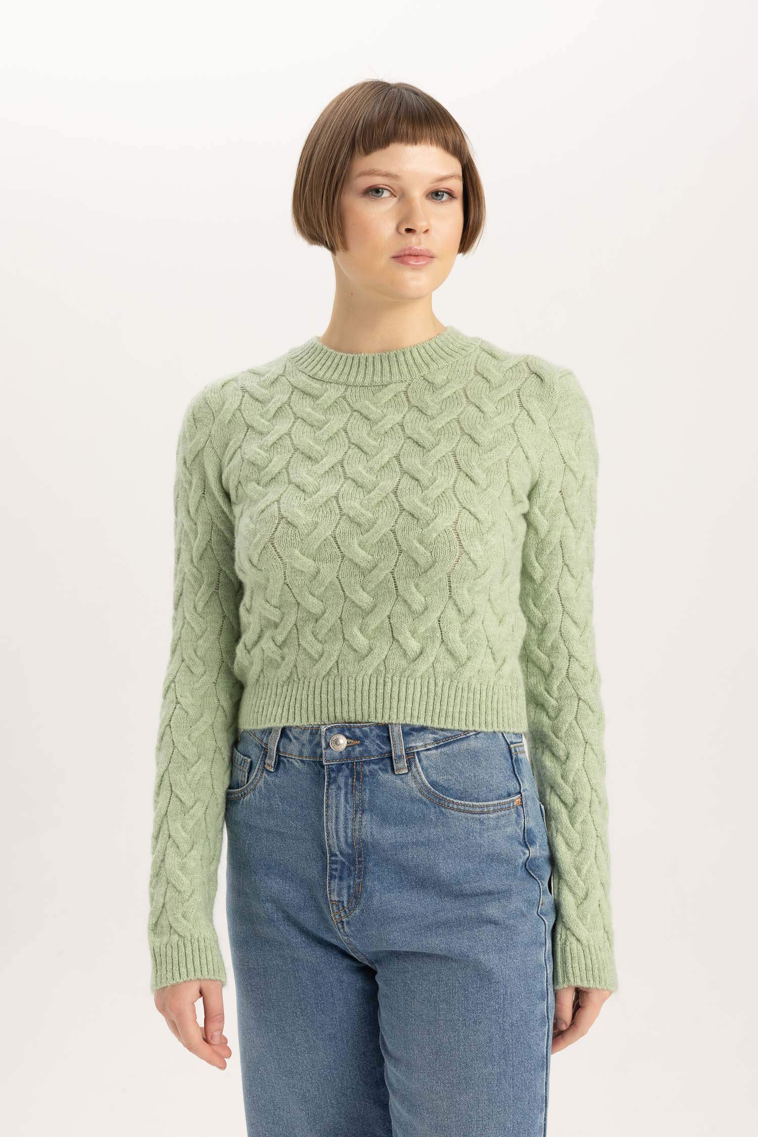 Crop Bisiklet Yaka Triko Kazak