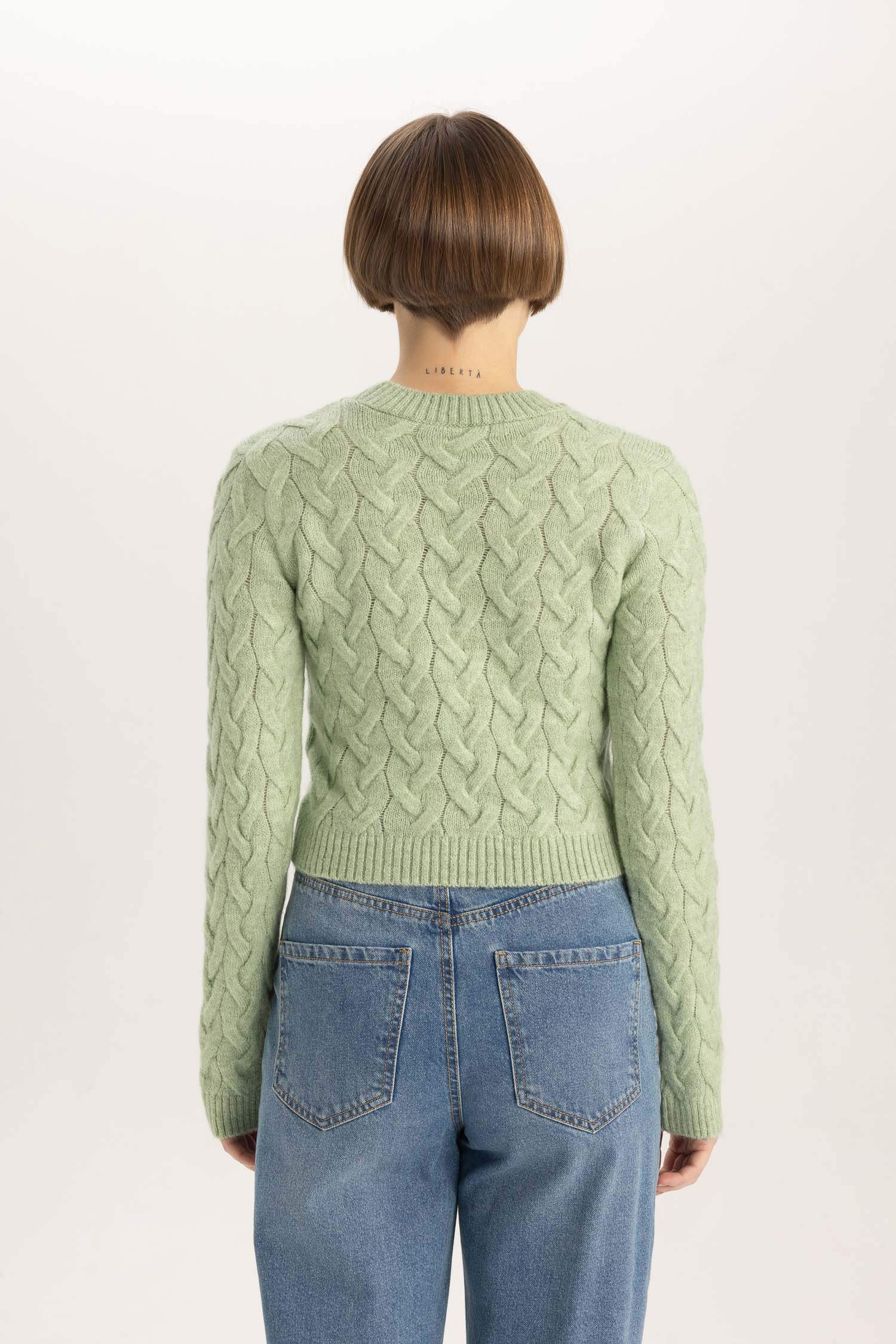 Crop Bisiklet Yaka Triko Kazak