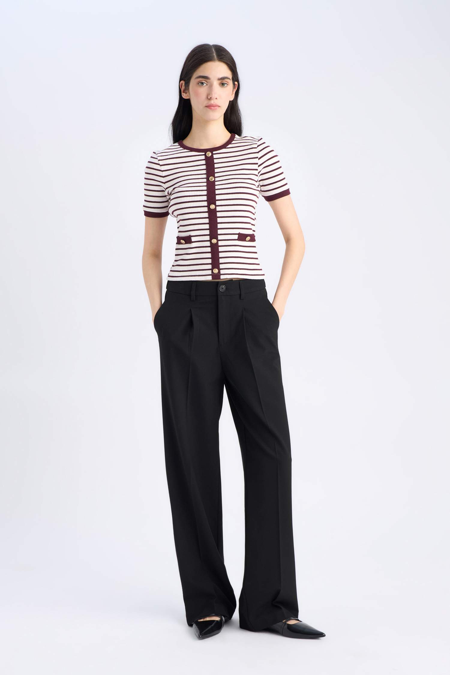 Slim Fit Crew Neck Striped Ribbed Camisole T-Shirt