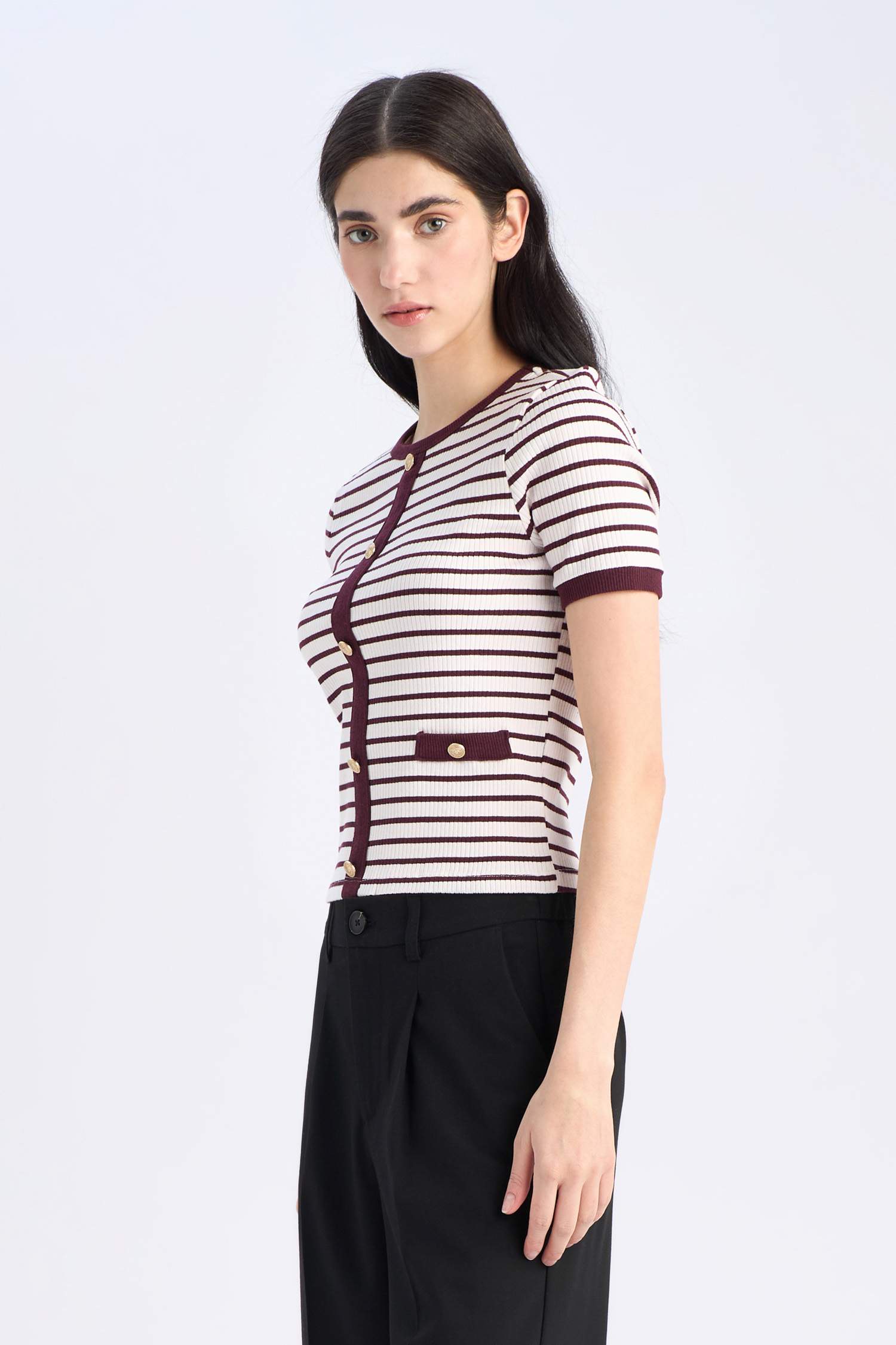 Slim Fit Crew Neck Striped Ribbed Camisole T-Shirt