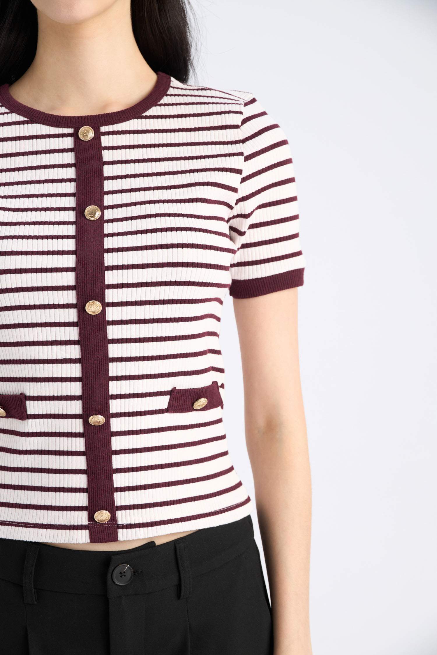 Slim Fit Crew Neck Striped Ribbed Camisole T-Shirt