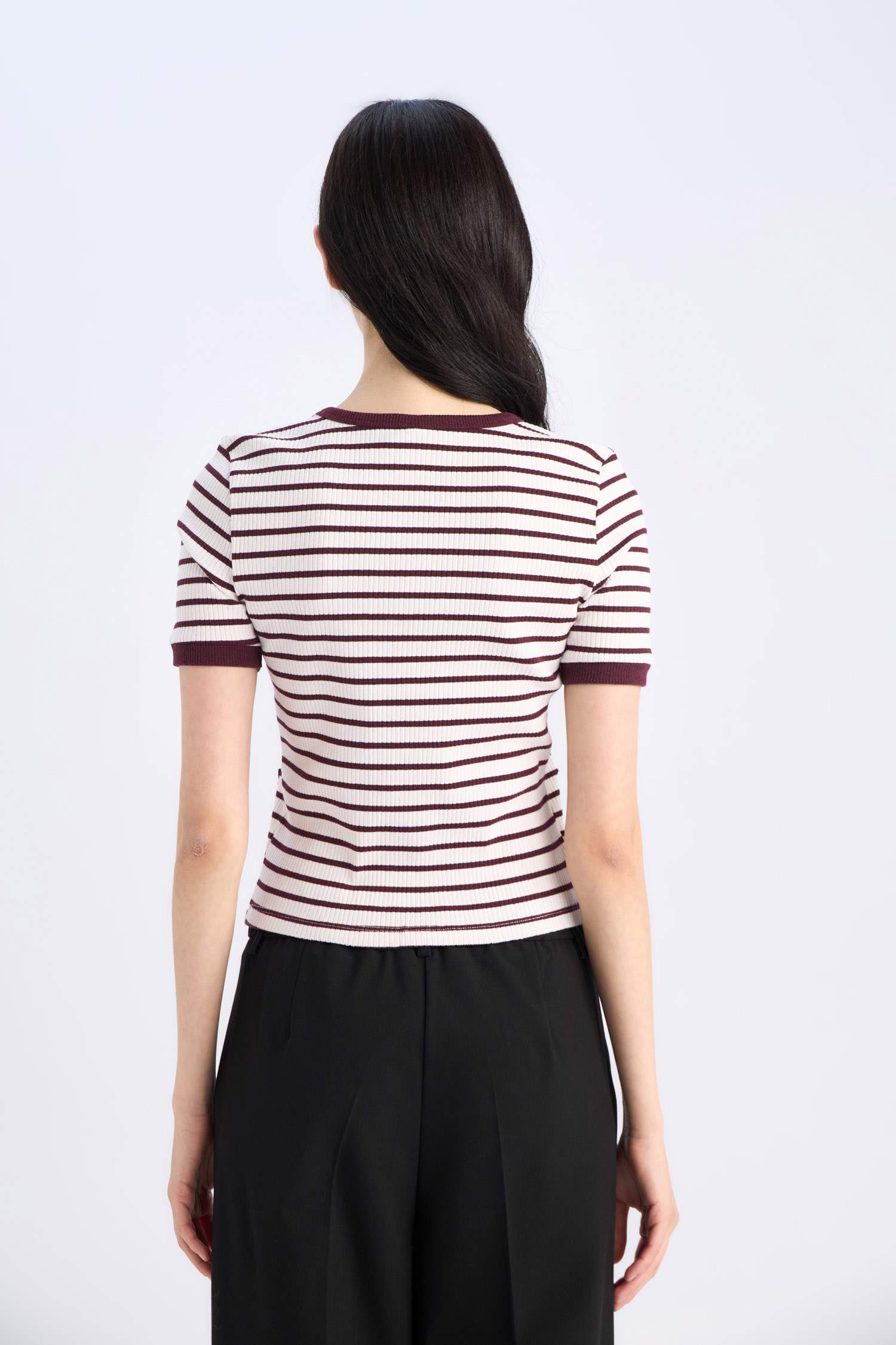 Slim Fit Crew Neck Striped Ribbed Camisole T-Shirt