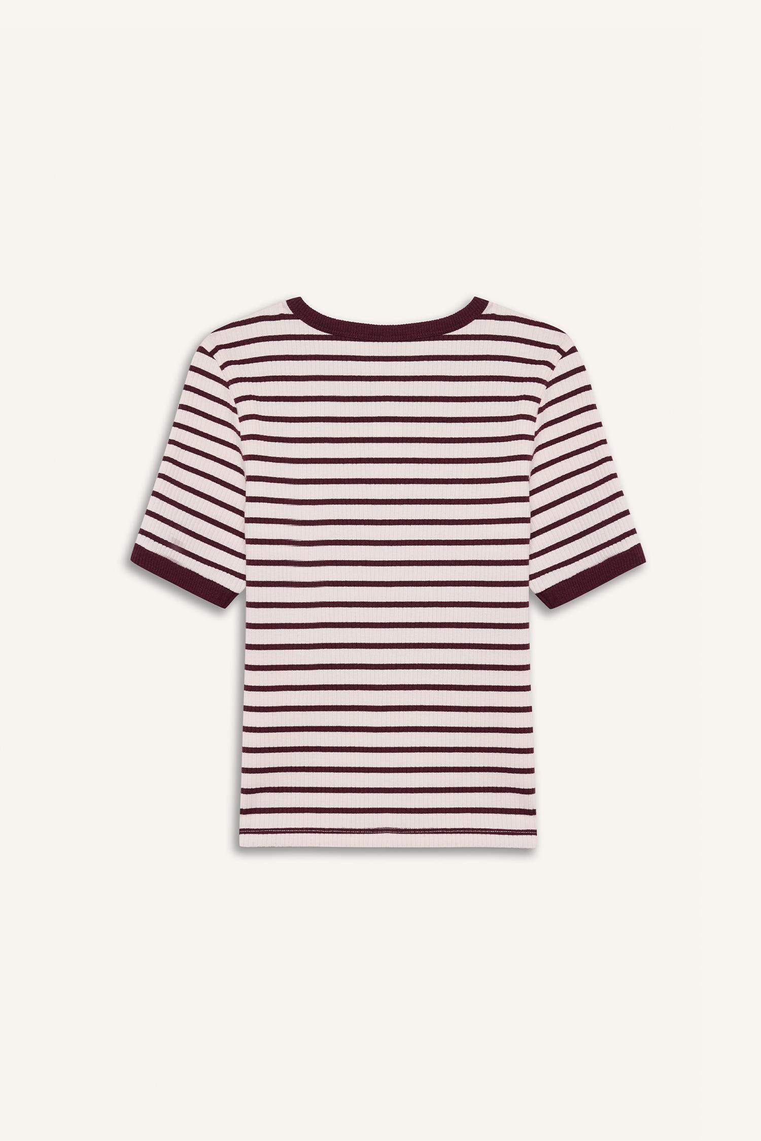 Slim Fit Crew Neck Striped Ribbed Camisole T-Shirt
