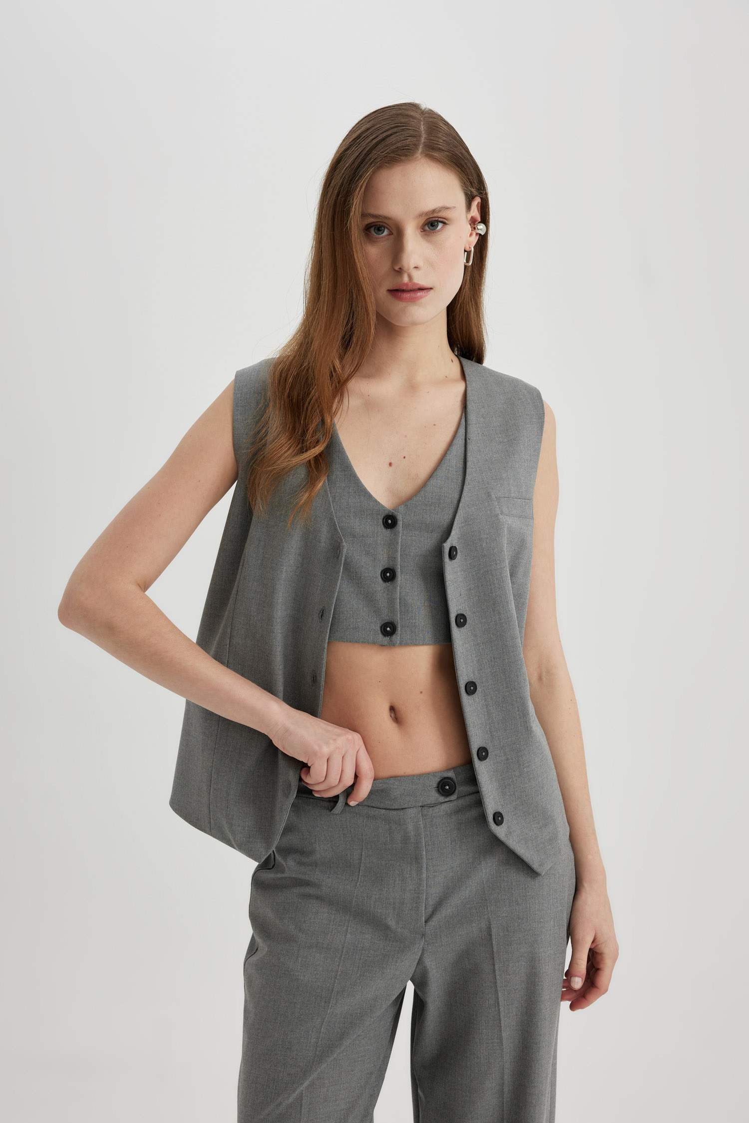 ұзын пішім v жаға Жилет