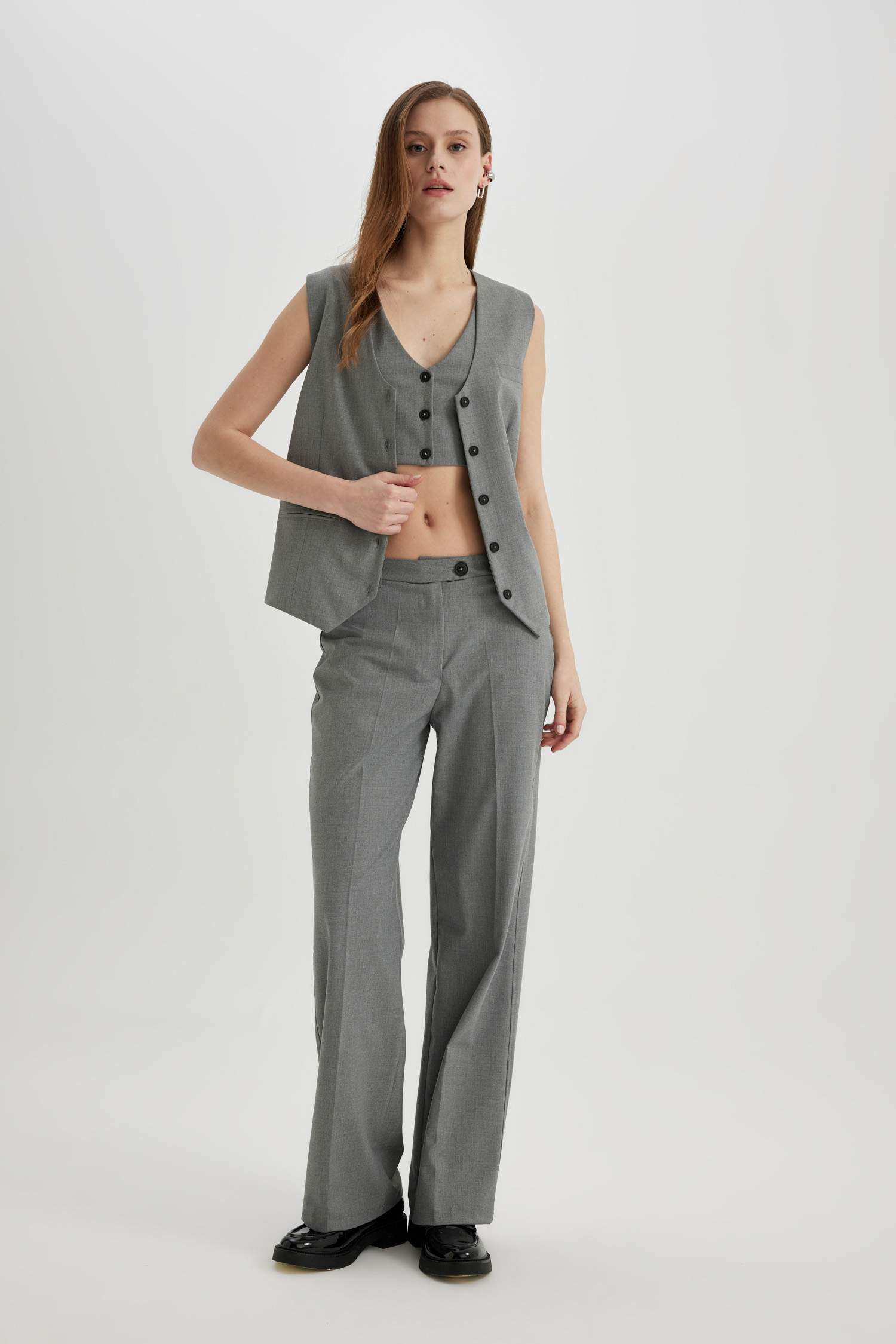 ұзын пішім v жаға Жилет