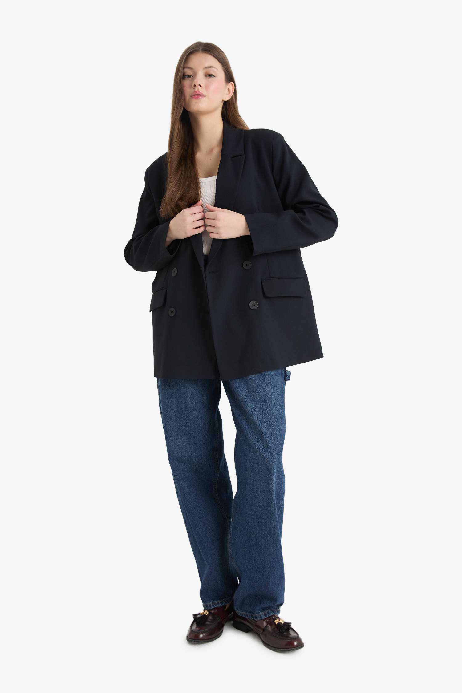 Oversize Geniş Kalıp Basic Düz Blazer Ceket